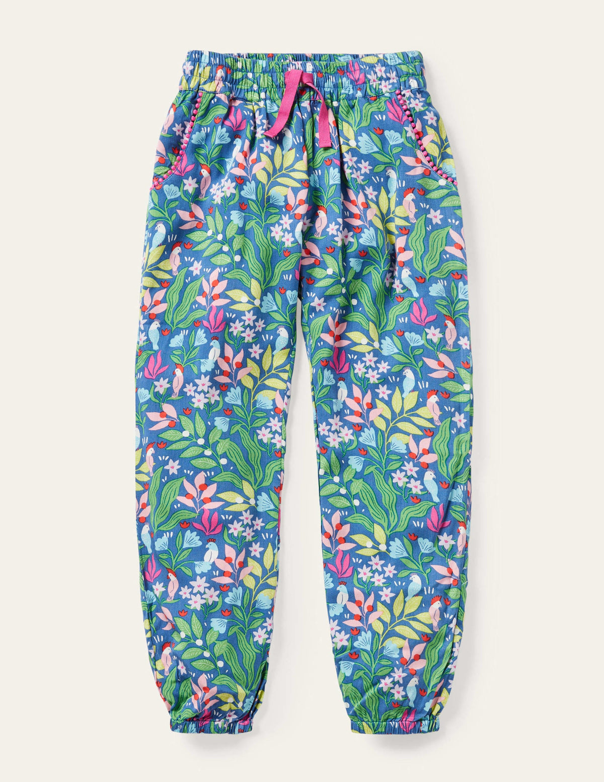 Relaxed Woven Printed Pants-Venice Blue Tropical Garden-1