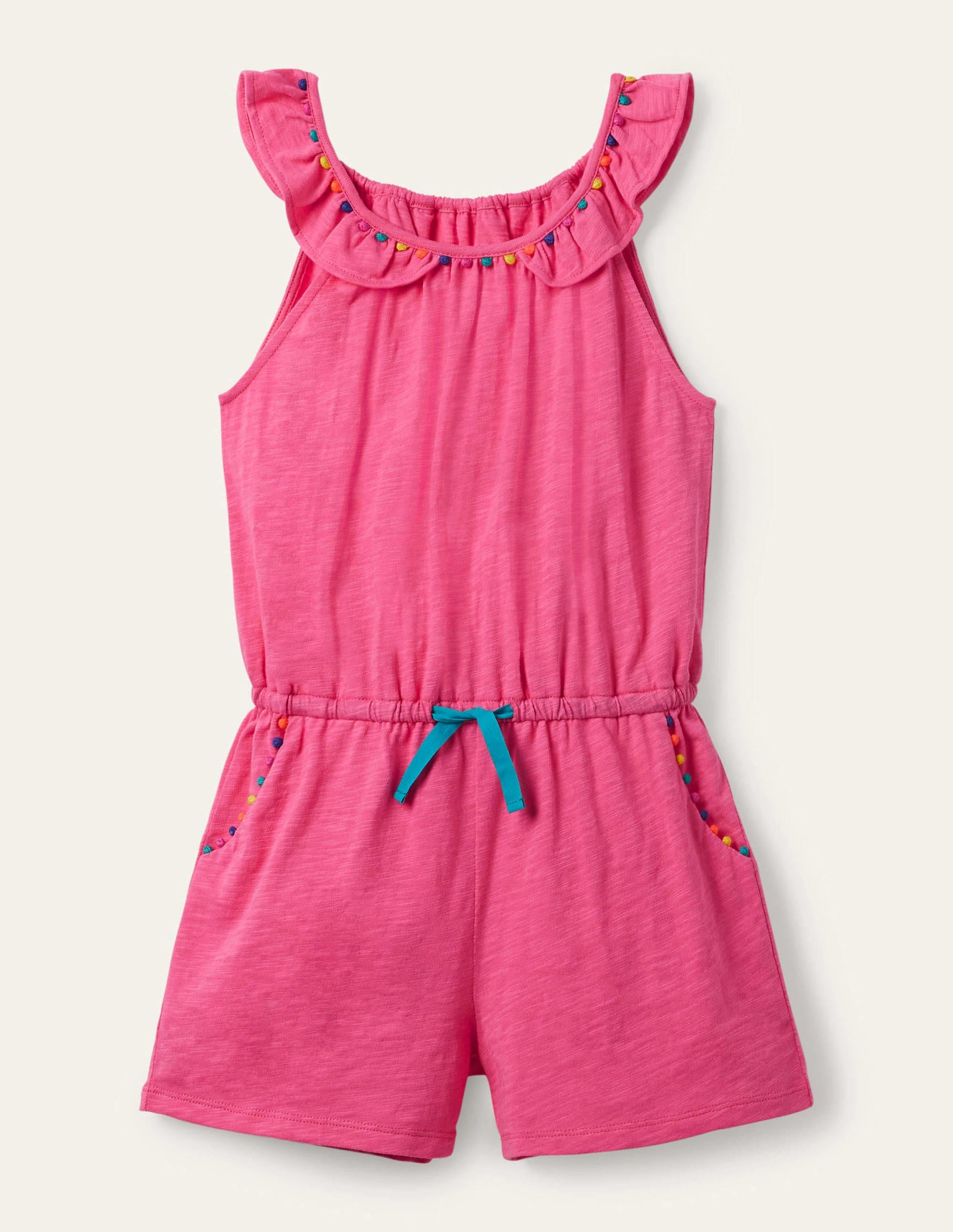Charlie Pom Jersey Romper-Bright Camellia-1
