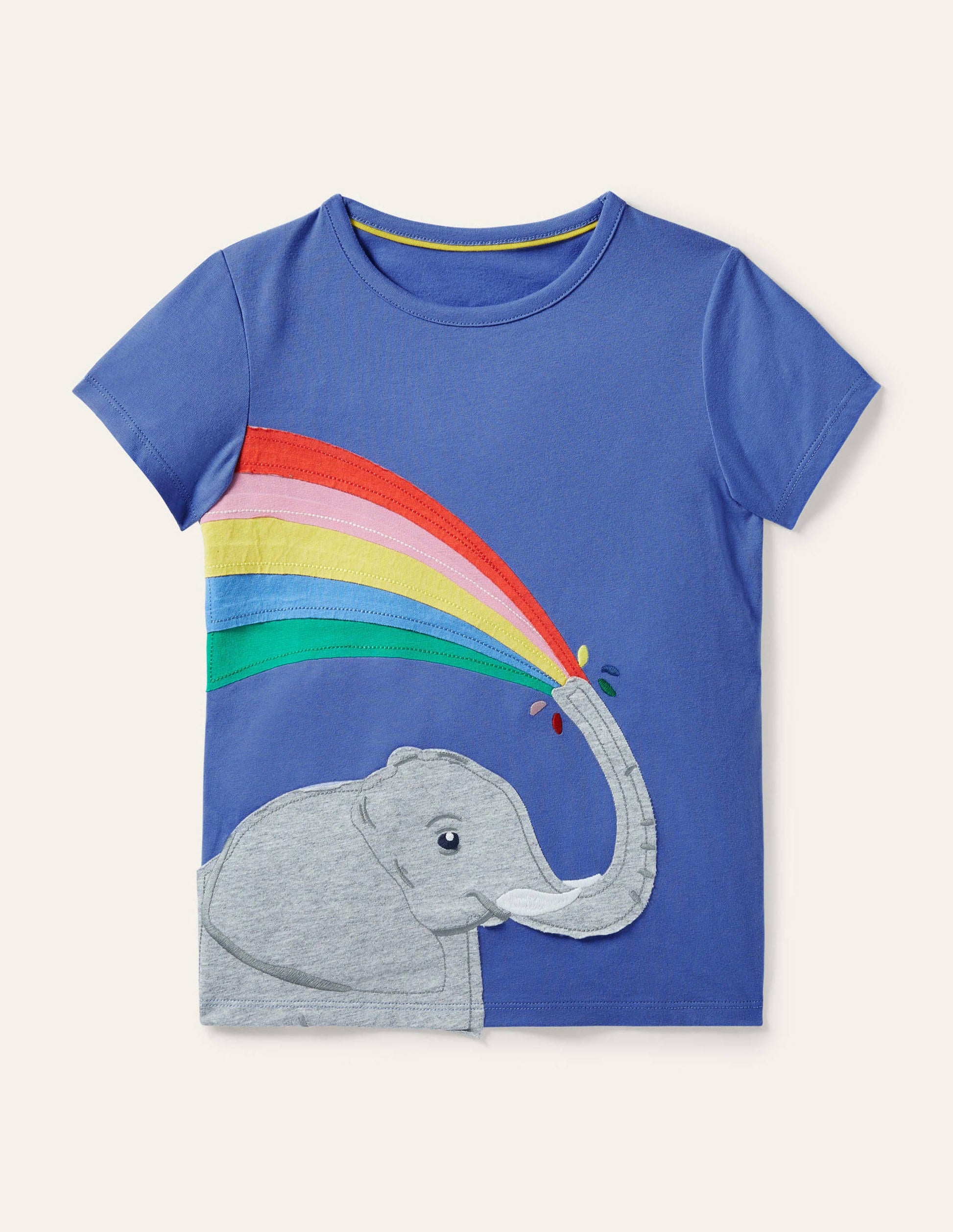 Rainbow Appliqué T-shirt-Gulf Blue Elephant-1