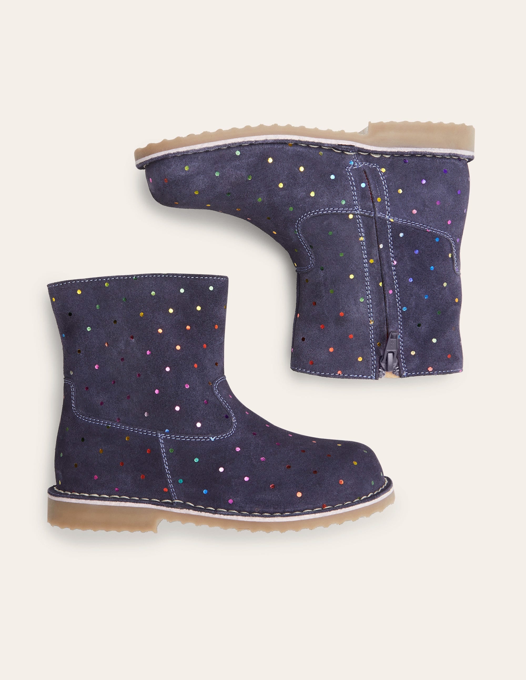 Cosy Short Leather Boots-College Navy Rainbow Spots - Image 1