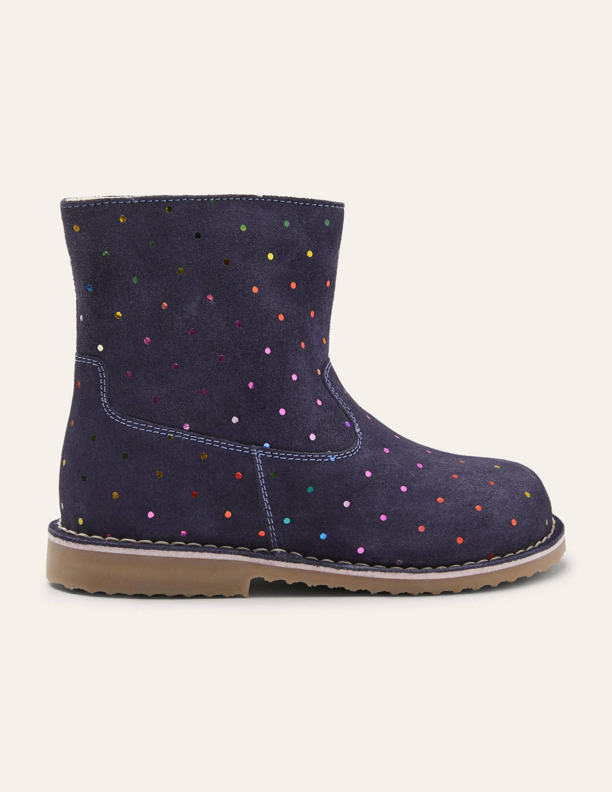 Cosy Short Leather Boots-College Navy Rainbow Spots-2