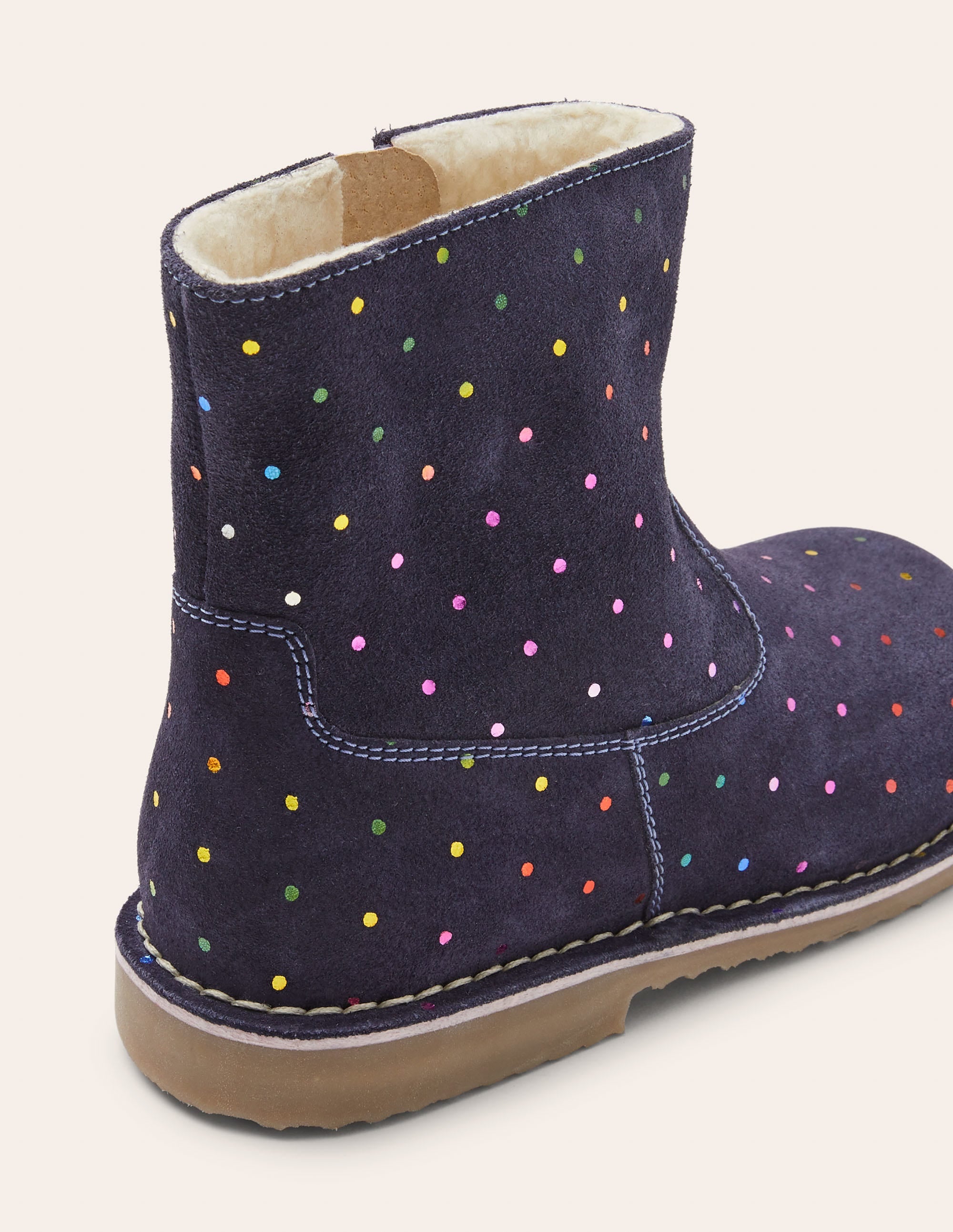 Cosy Short Leather Boots-College Navy Rainbow Spots - Image 3