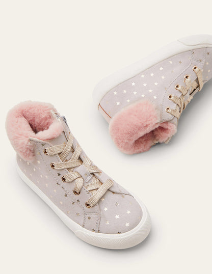 Cosy High Top Sneakers-Grey Suede Stars-1