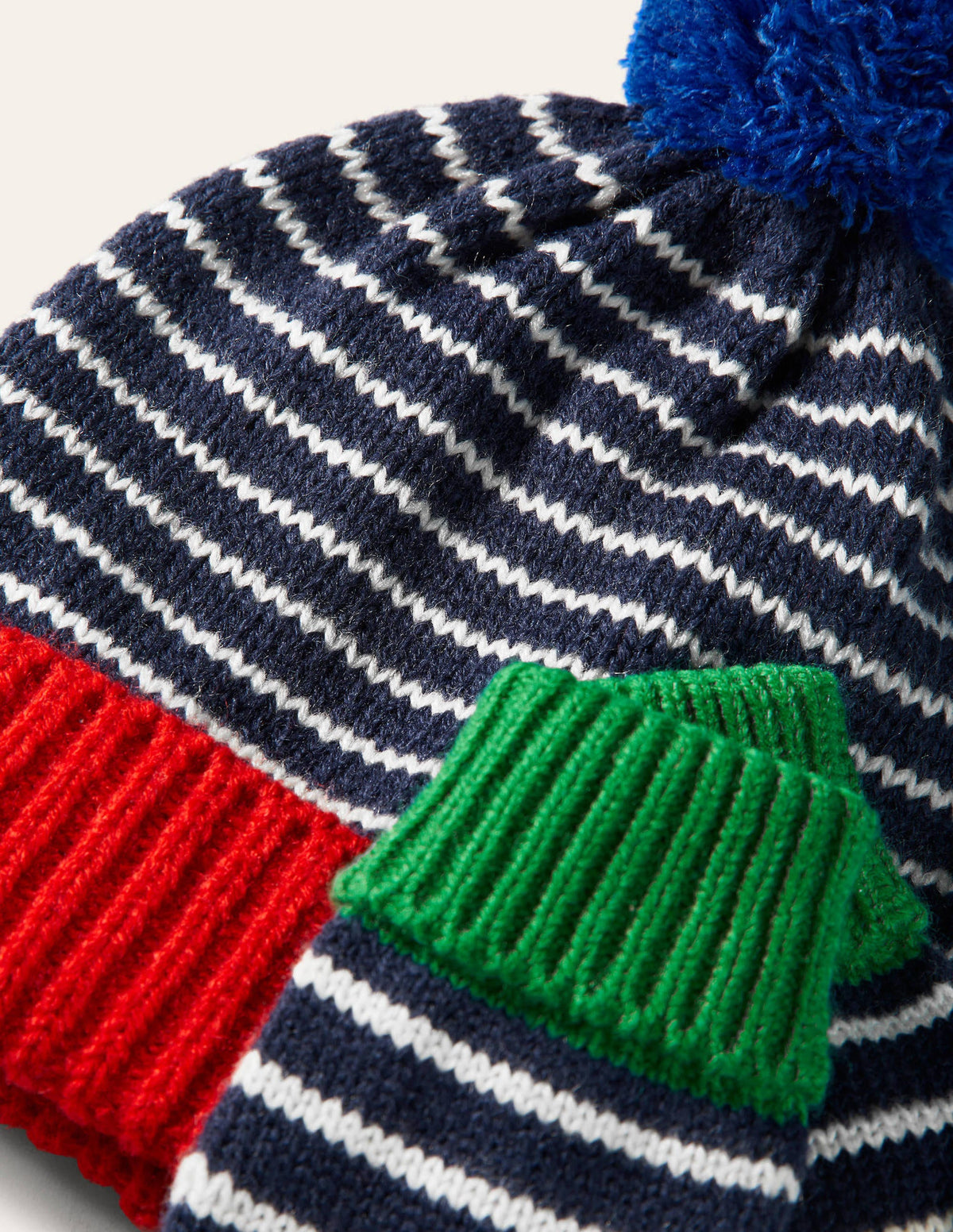 Knitted Striped Hat and Gloves-College Navy/Ivory-2