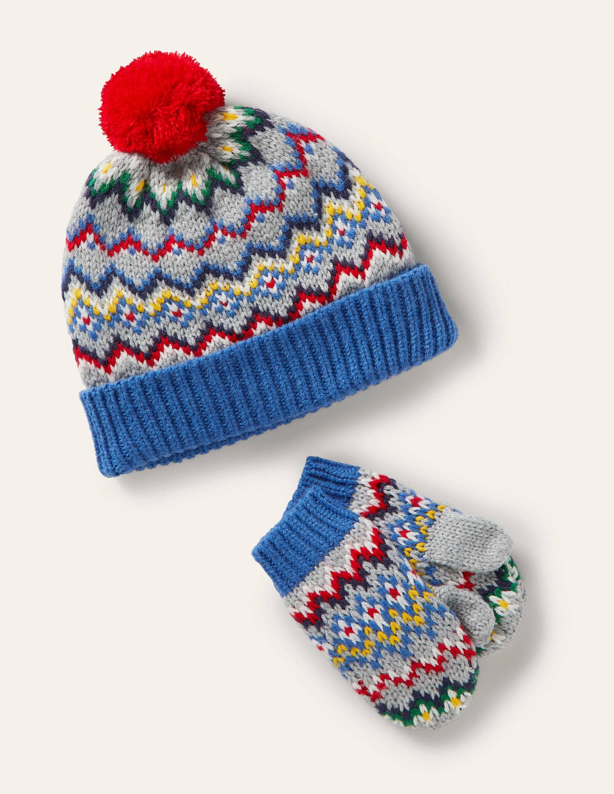 Fair Isle Hat and Mittens Set-Grey Marl - Image 1