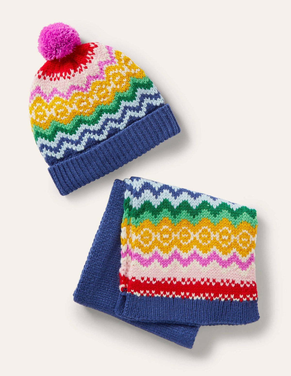 Knitted Scarf and Hat Set-College Navy Fairisle - Image 1