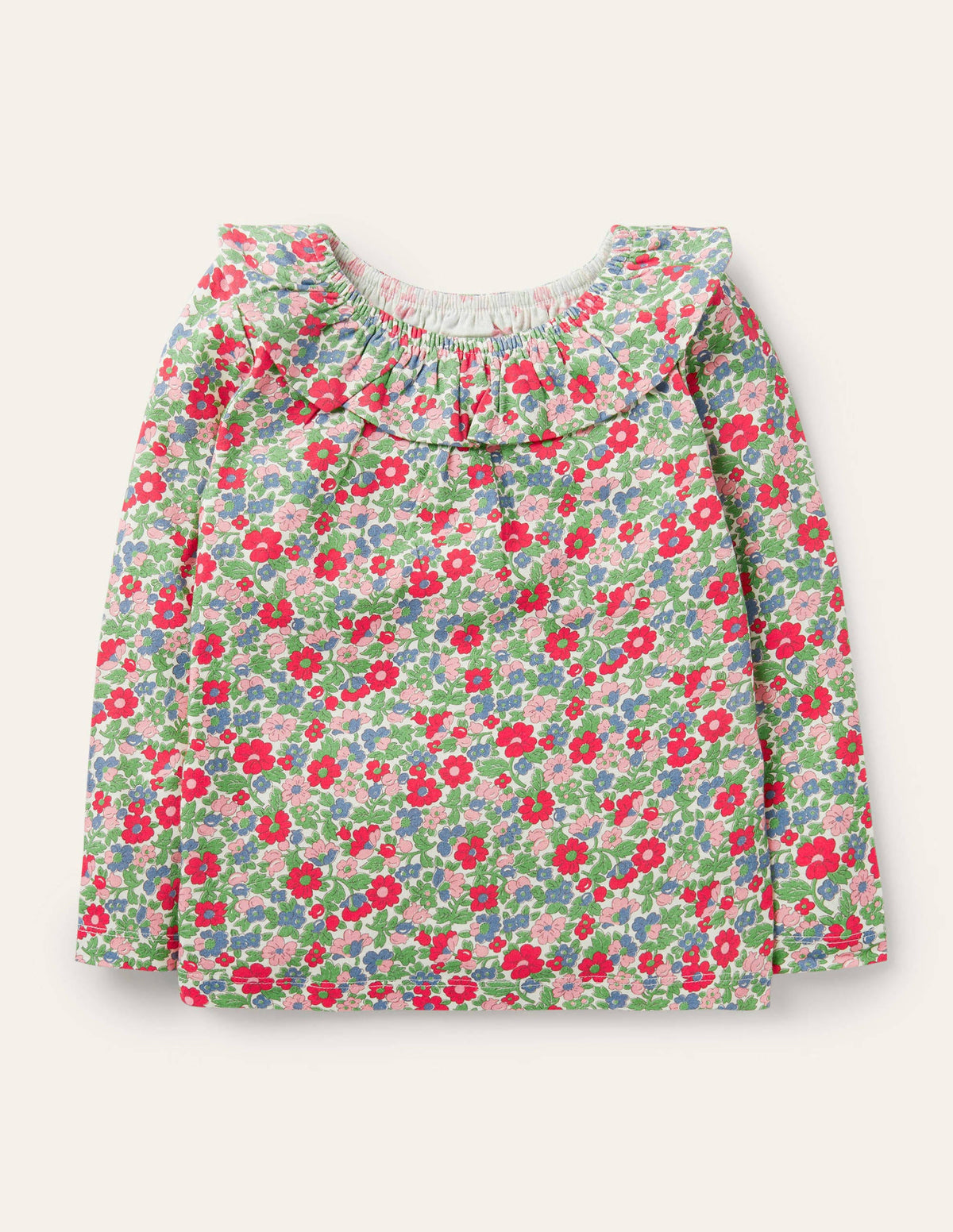 Ruffle Neck Jersey Top-Multi Vintage Bloom Floral - Image 1