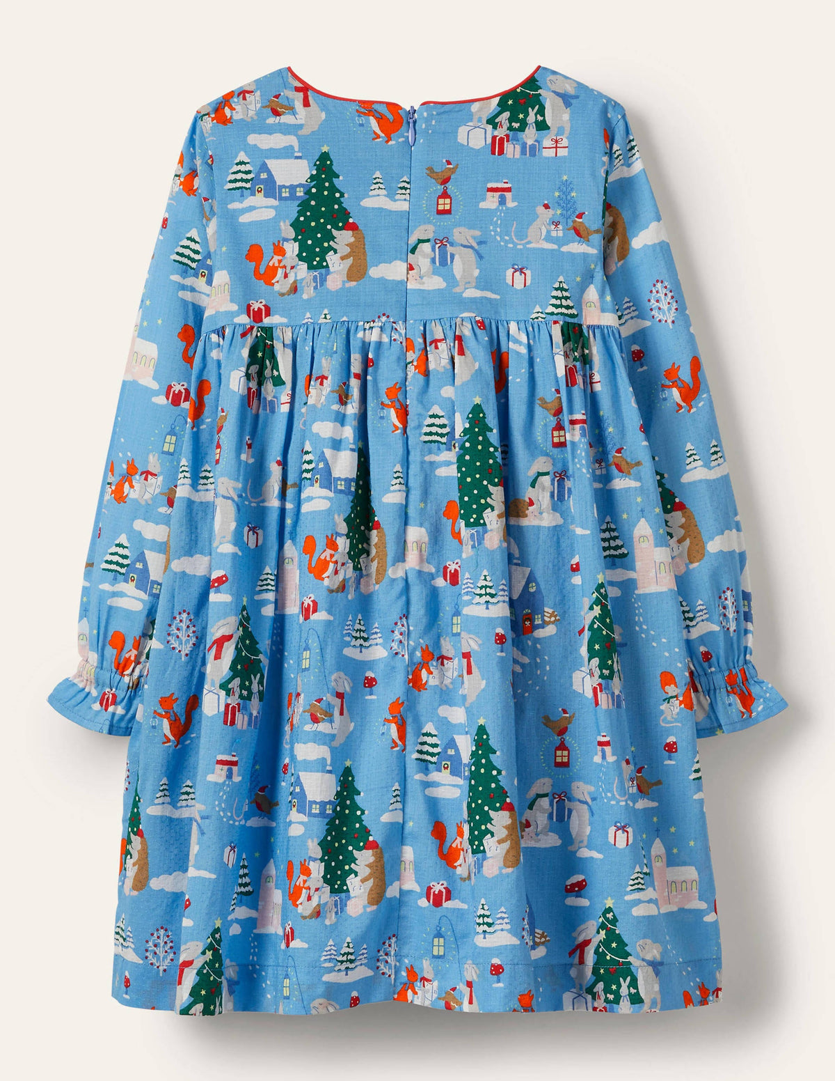 Smocked Dress-Blue Woodland Christmas-2