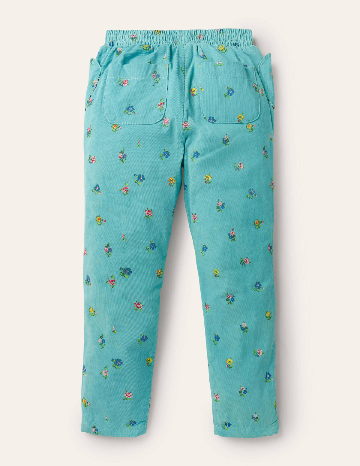 Lined Pull-on Cord Pants-Frost Blue Patchwork Floral-2