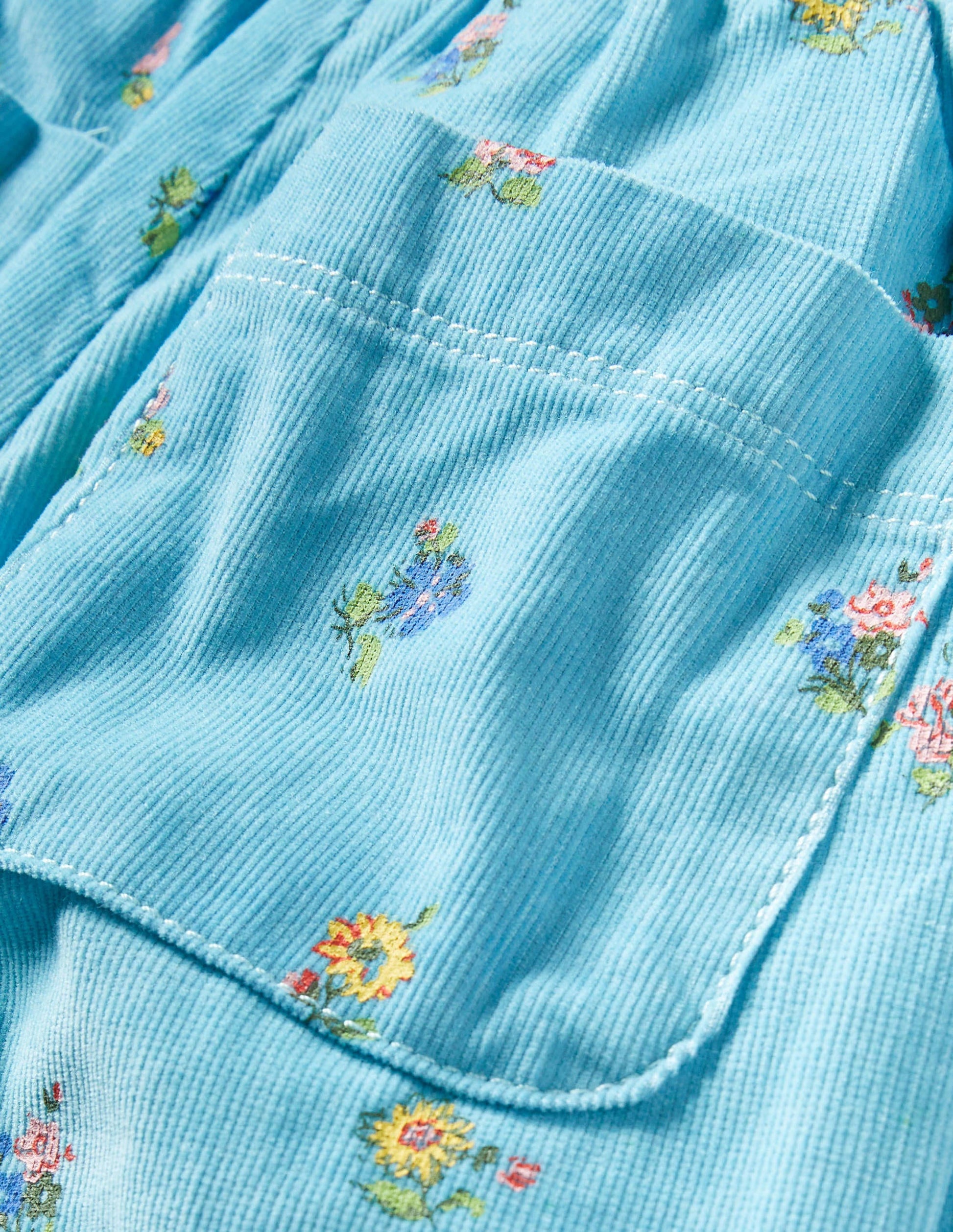 Lined Pull-on Cord Pants-Frost Blue Patchwork Floral-3