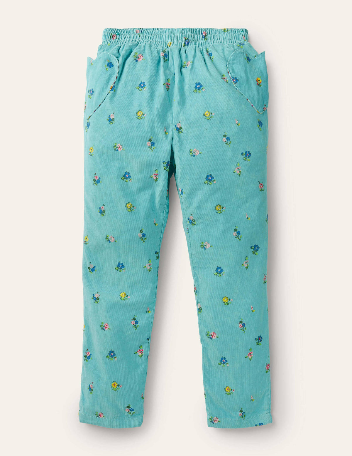 Lined Pull-on Cord Pants-Frost Blue Patchwork Floral - Image 1