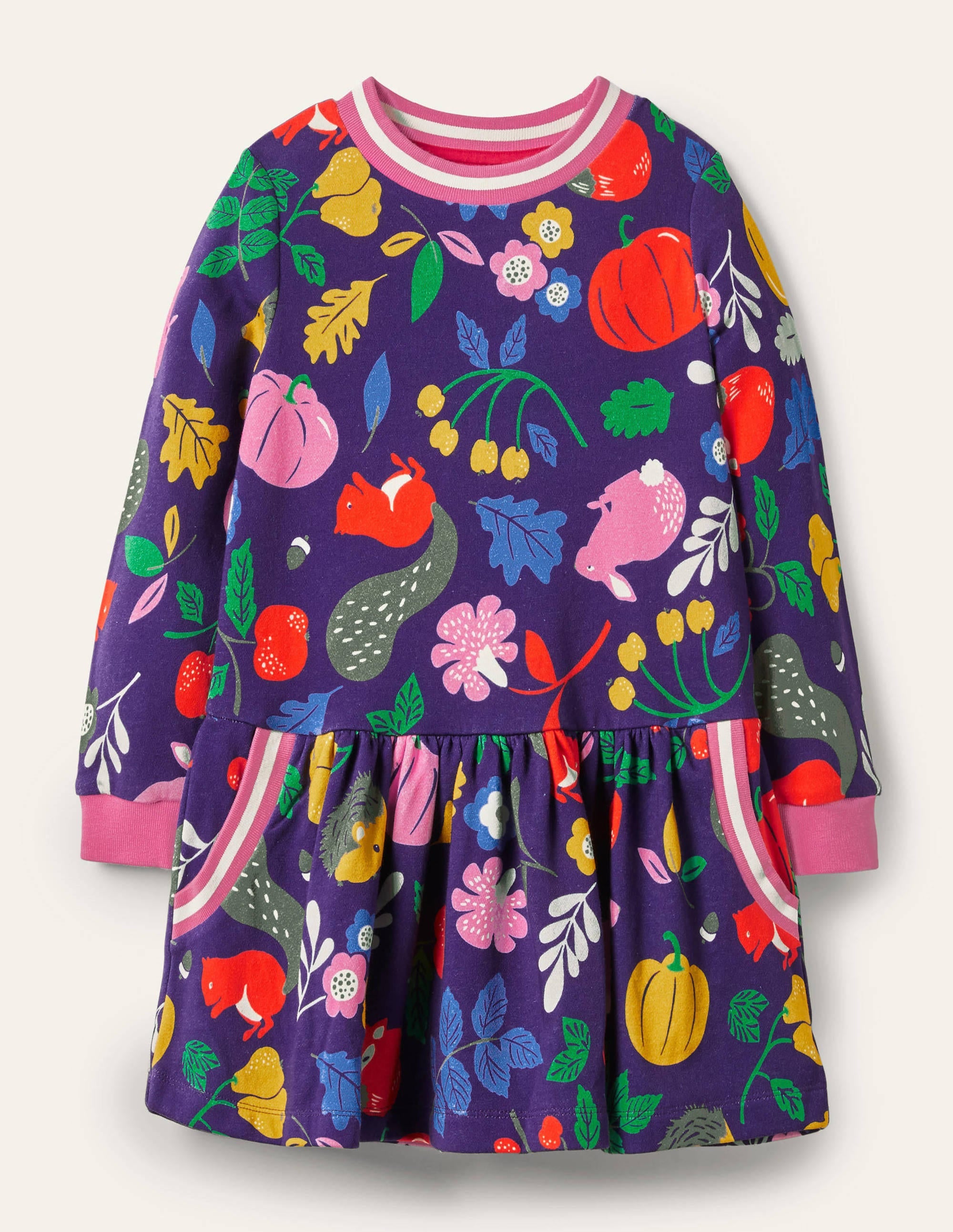 Cosy Printed Sweatshirt Dress-Starboard Blue Forest Friends - Image 1