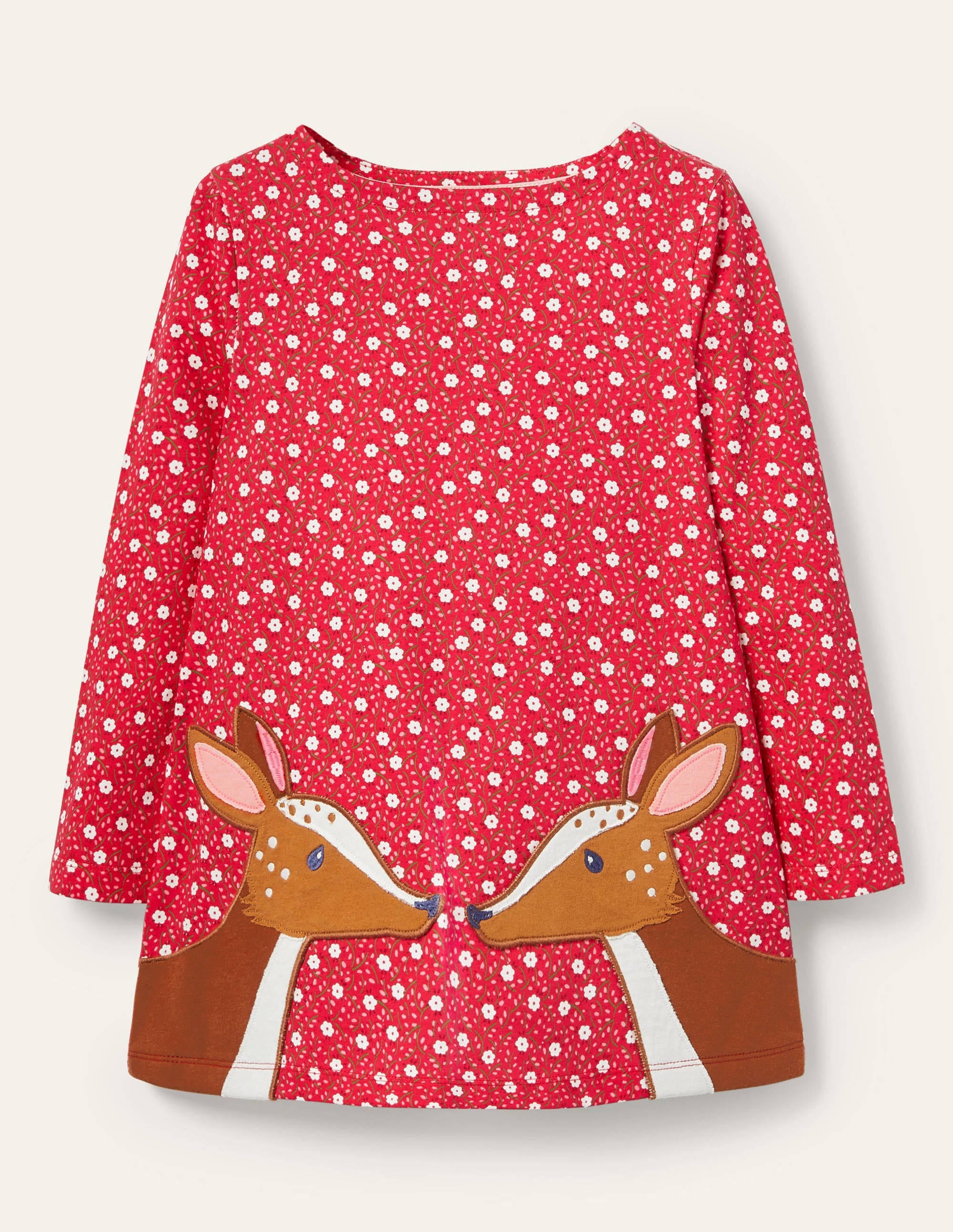 Appliqué Pocket Tunic-Floral Ditsy Rose Deer - Image 1