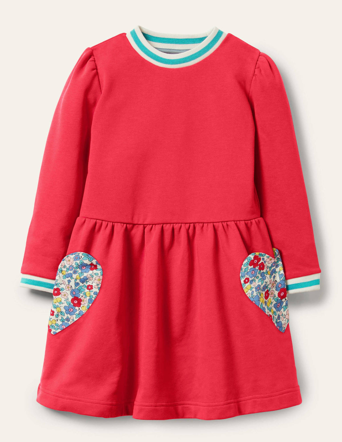 Appliqué Pocket Dress-Raspberry Pink Hearts - Image 1