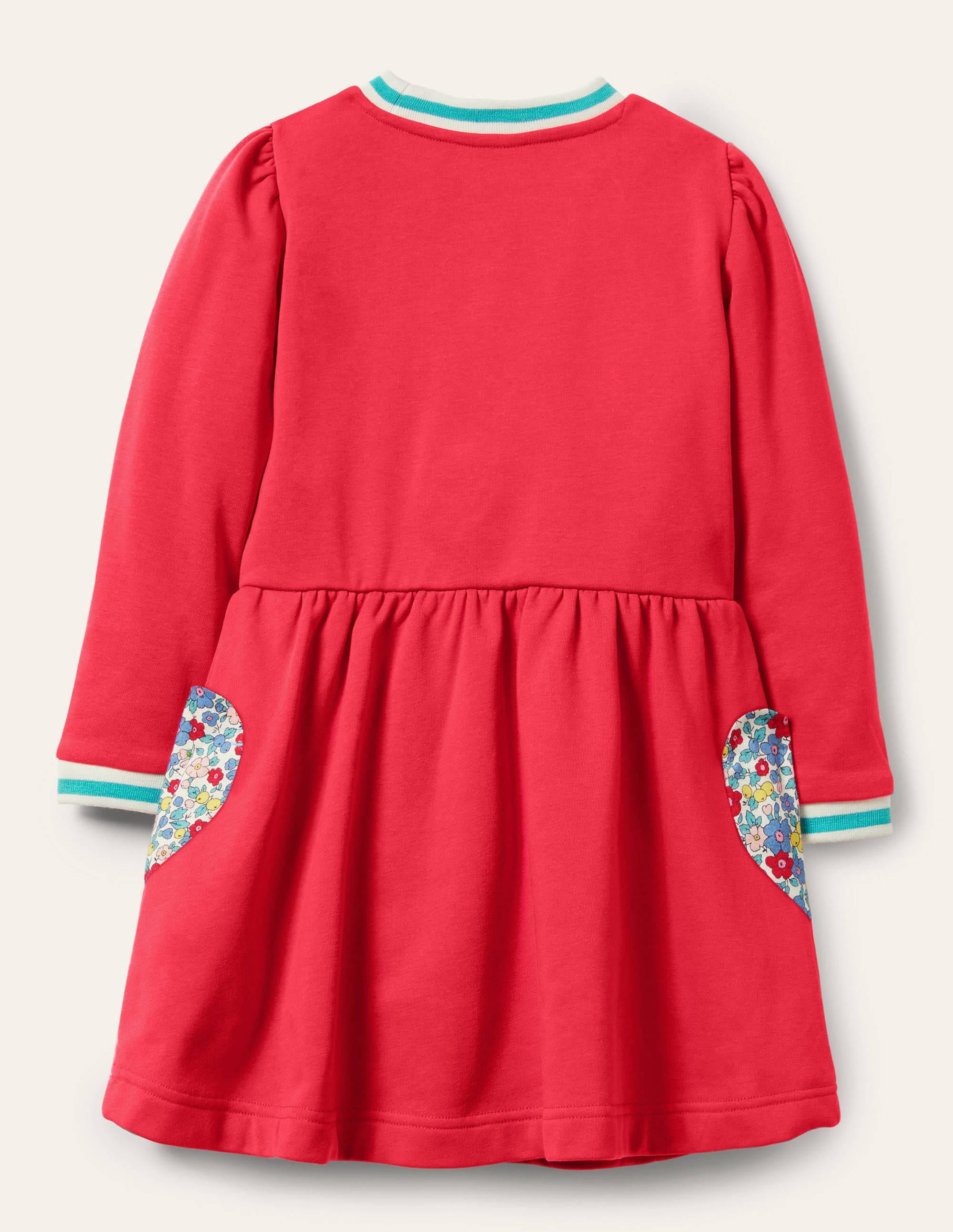 Appliqué Pocket Dress-Raspberry Pink Hearts - Image 2