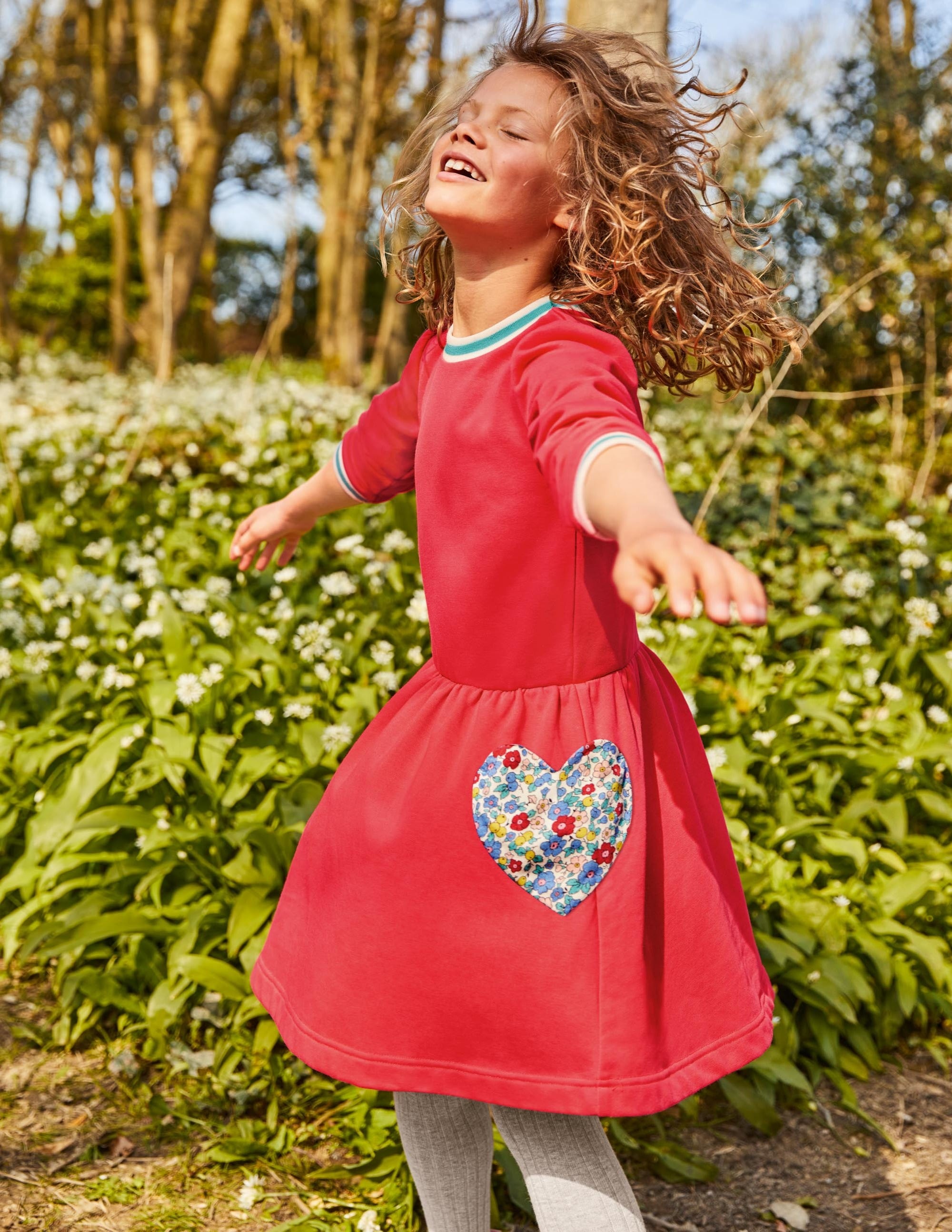 Appliqué Pocket Dress-Raspberry Pink Hearts - Image 4