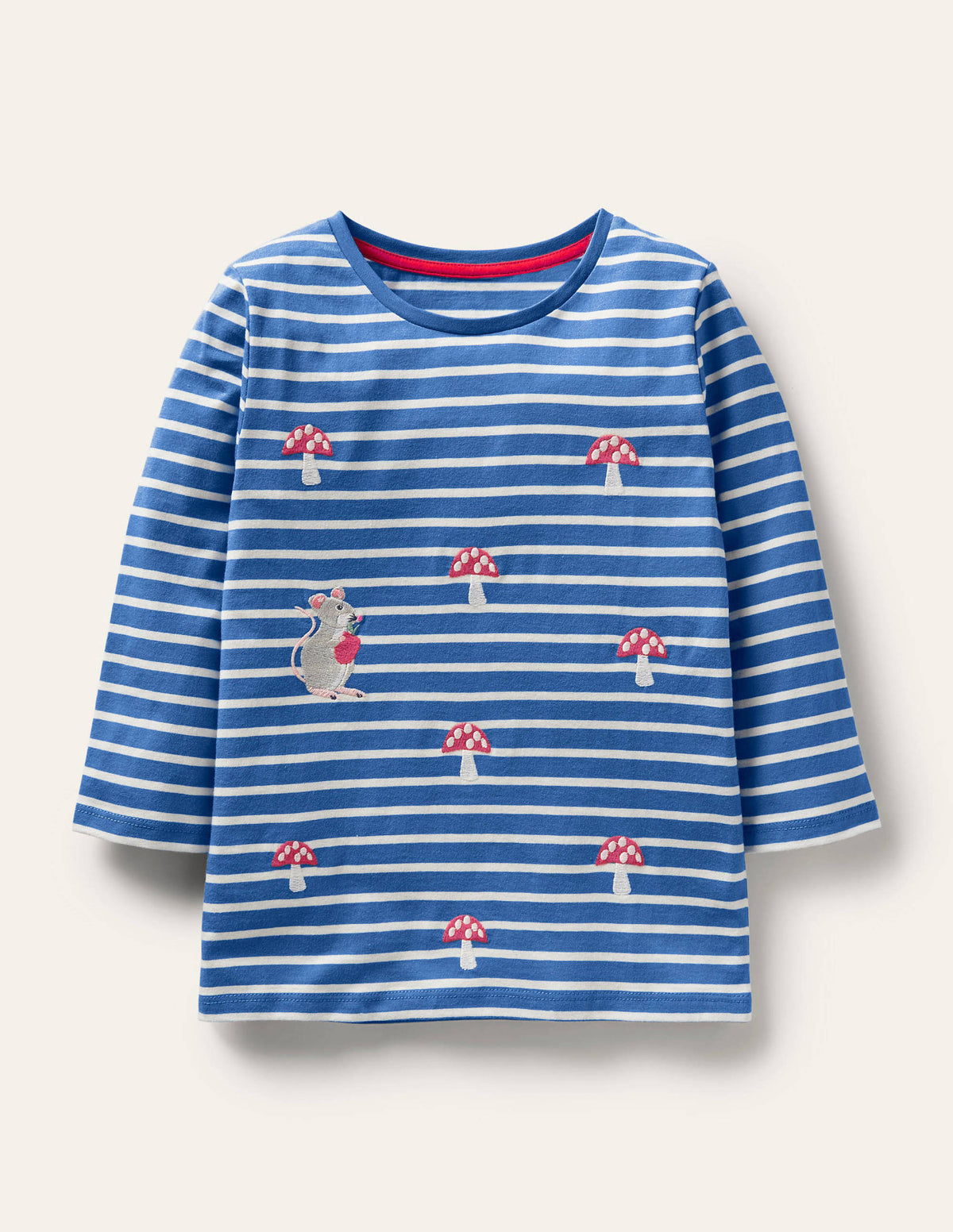 Embroidered Stripy T-shirt-Elizabethan Blue/Ivory Mouse - Image 1