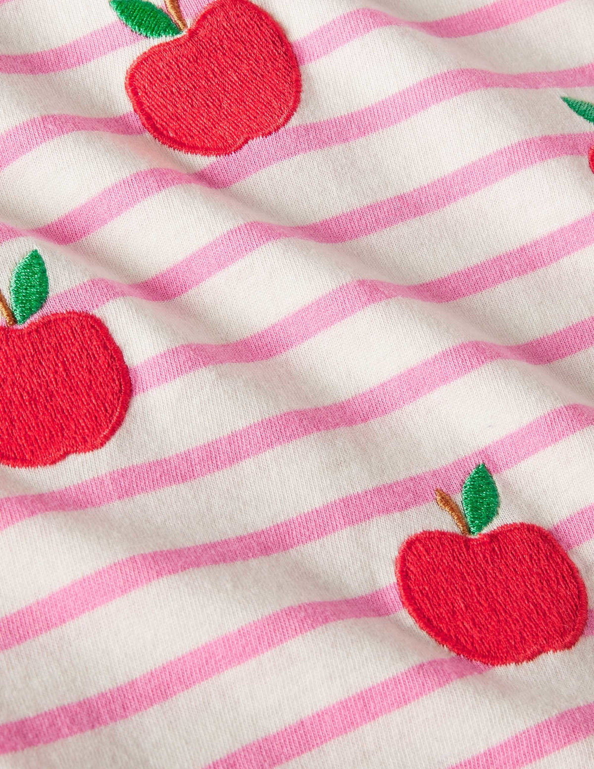 Embroidered Stripy T-shirt-Bright Petal Pink/Ivory Apples - Image 3