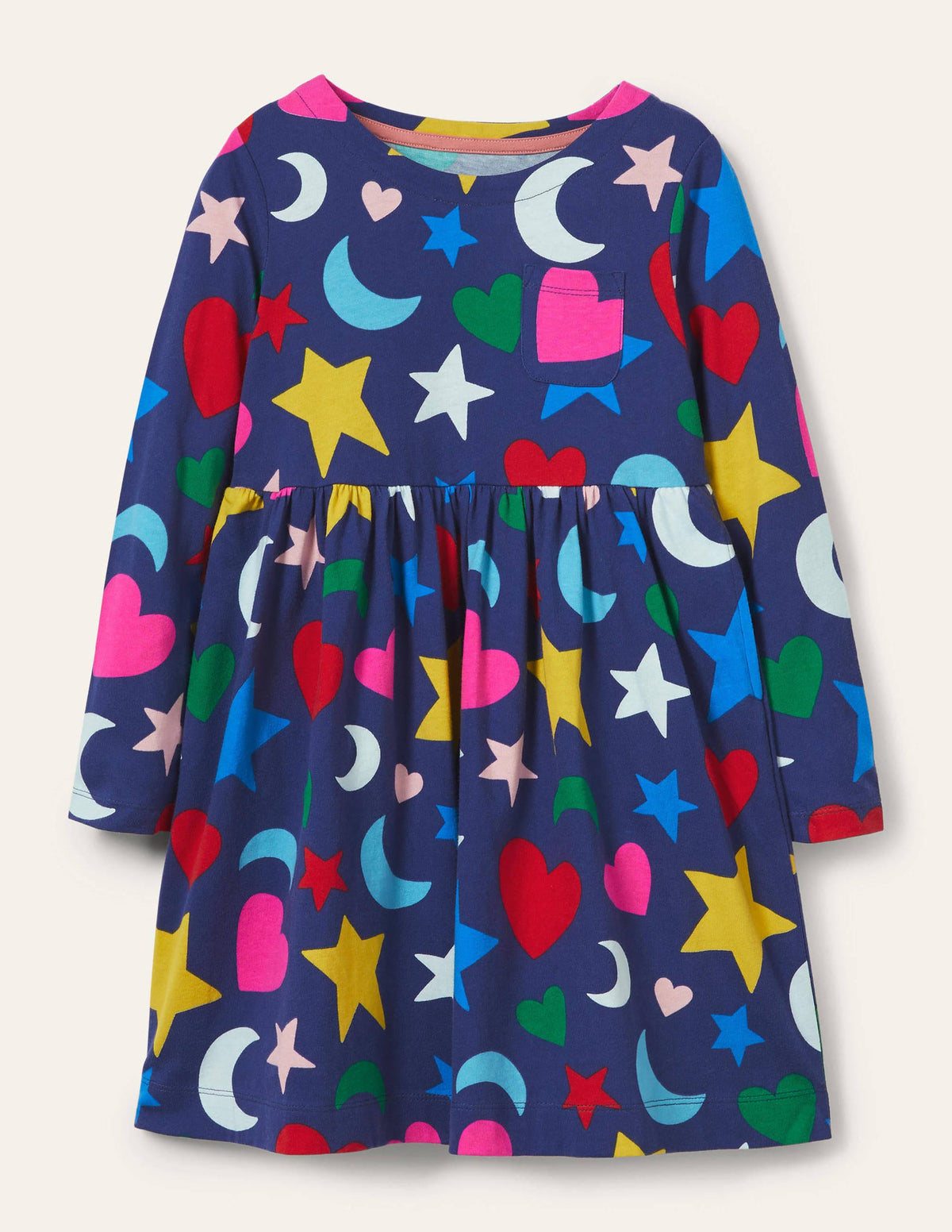 Long Sleeve Fun Jersey Dress-Starboard Blue Rainbow Magic-1