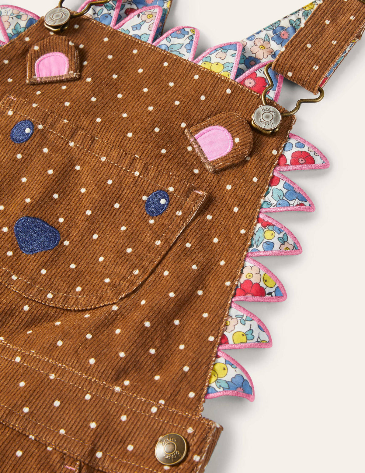 Animal Short Cord Overalls-Butterscotch Brown Hedgehog-3