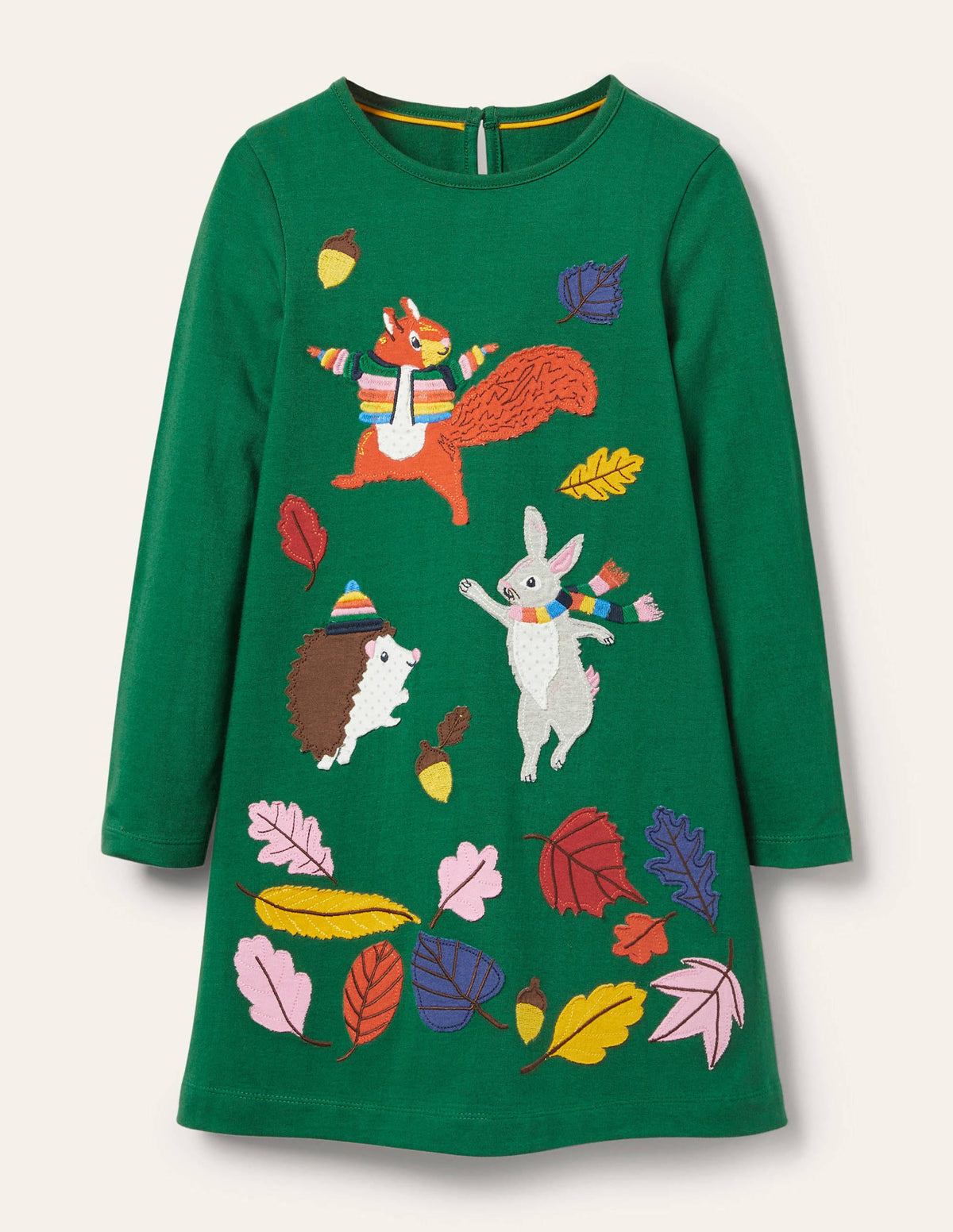 Big Appliqué Jersey Dress-Forest Green Animals - Image 1