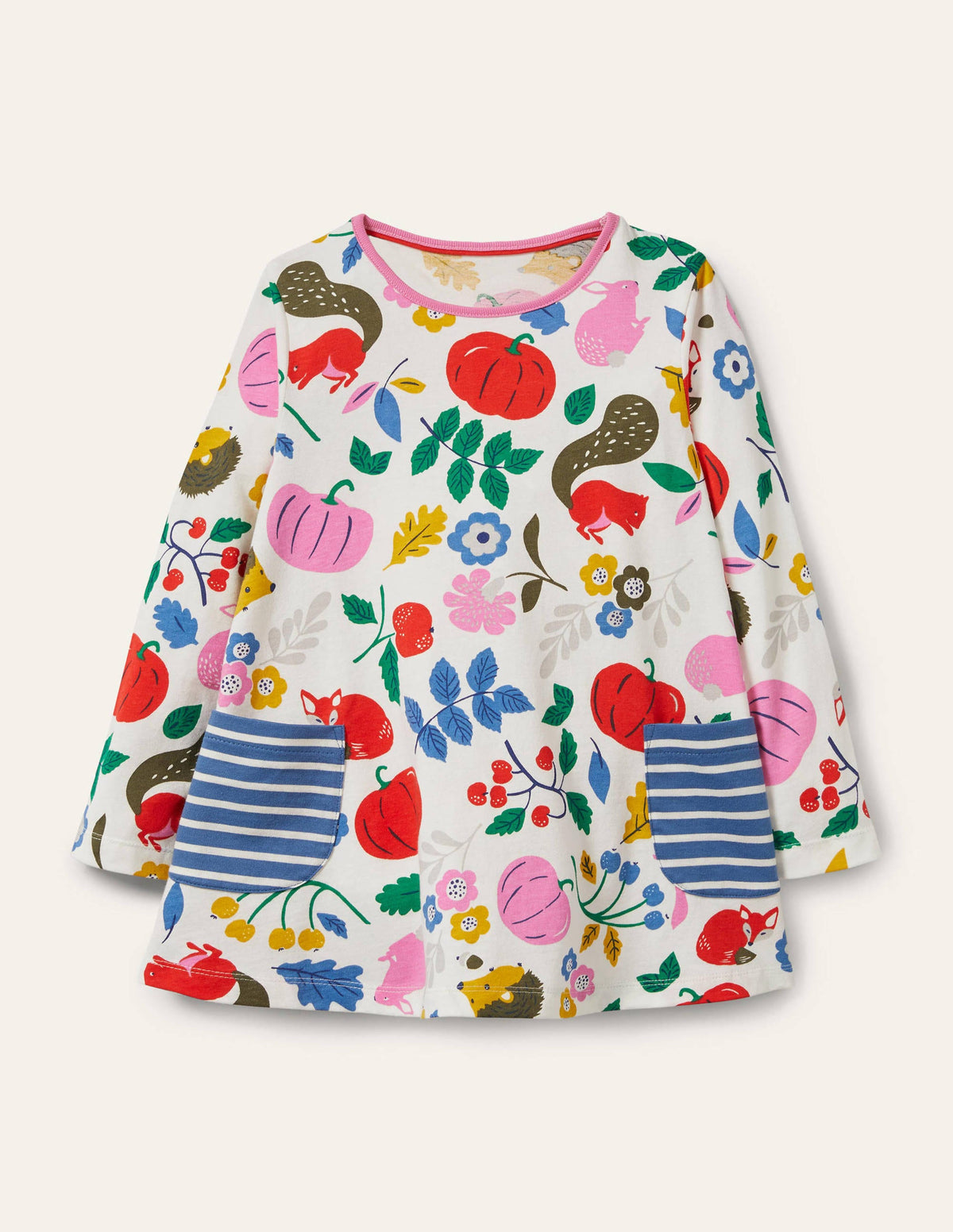 Printed Jersey Pocket Tunic-Ivory Forest Friends-1