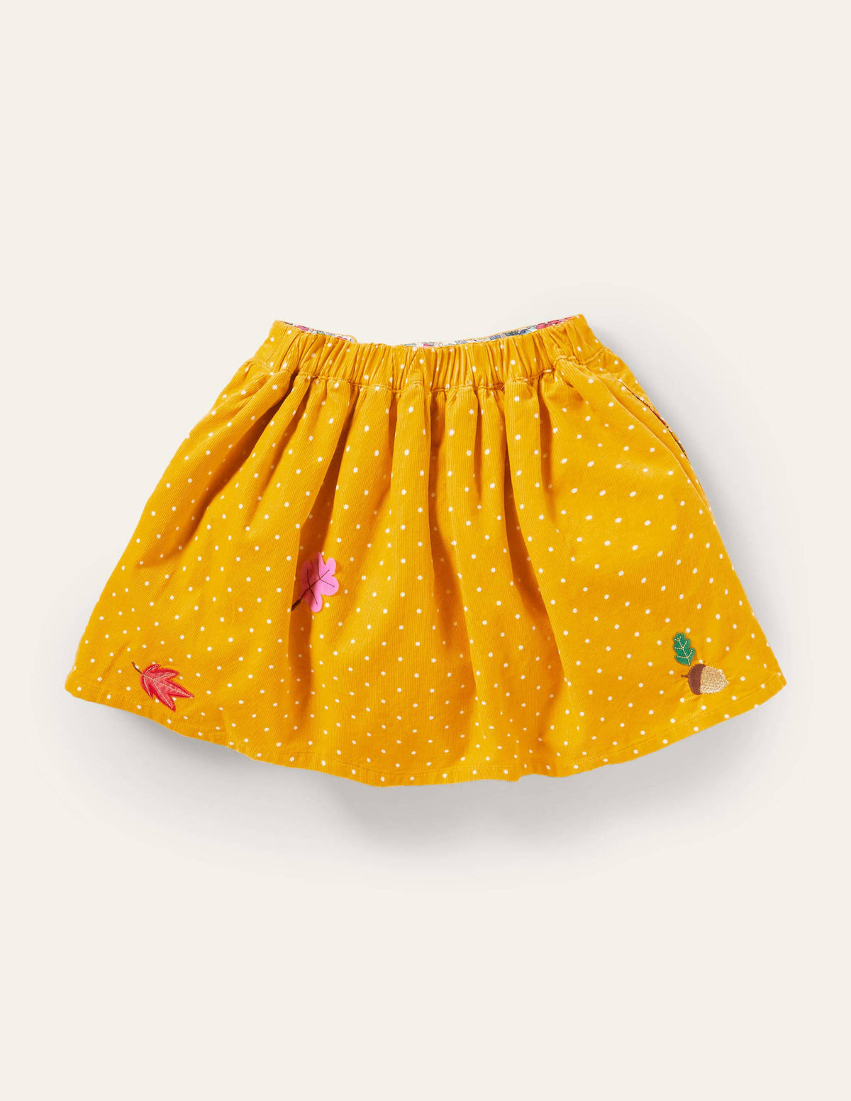 Cord Appliqué Skirt-Honeycomb Yellow Animals-2