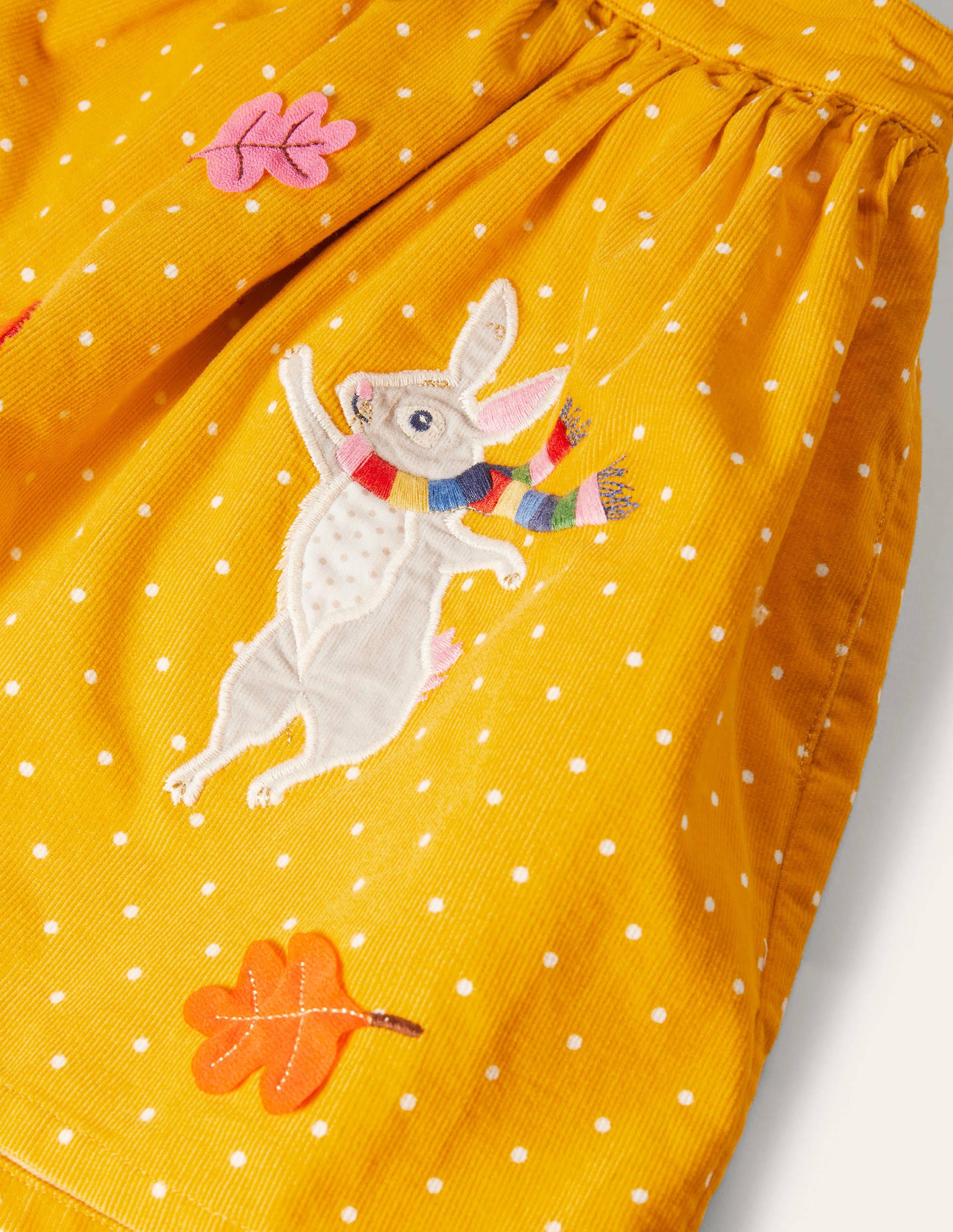 Cord Appliqué Skirt-Honeycomb Yellow Animals - Image 3