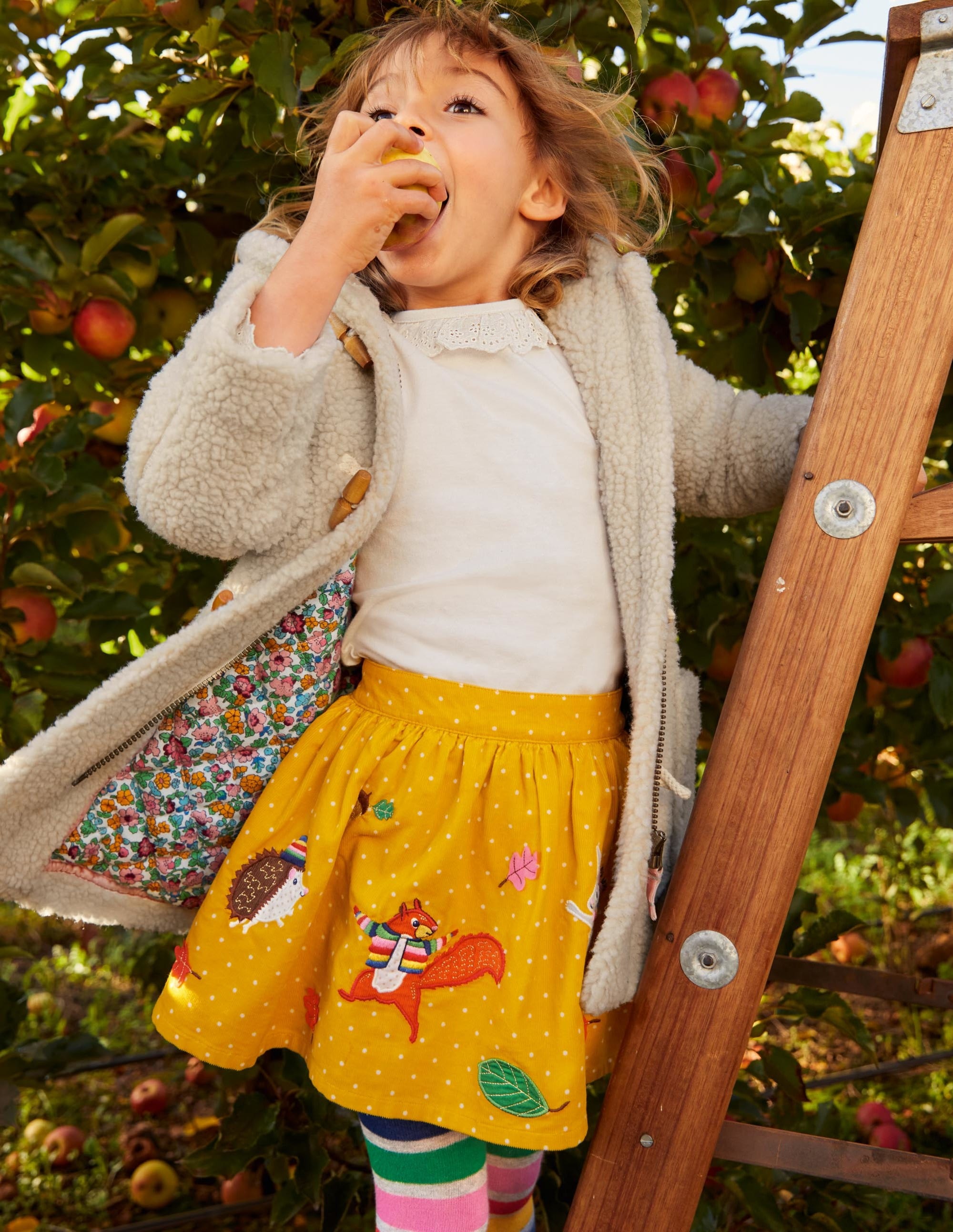 Cord Appliqué Skirt-Honeycomb Yellow Animals - Image 4