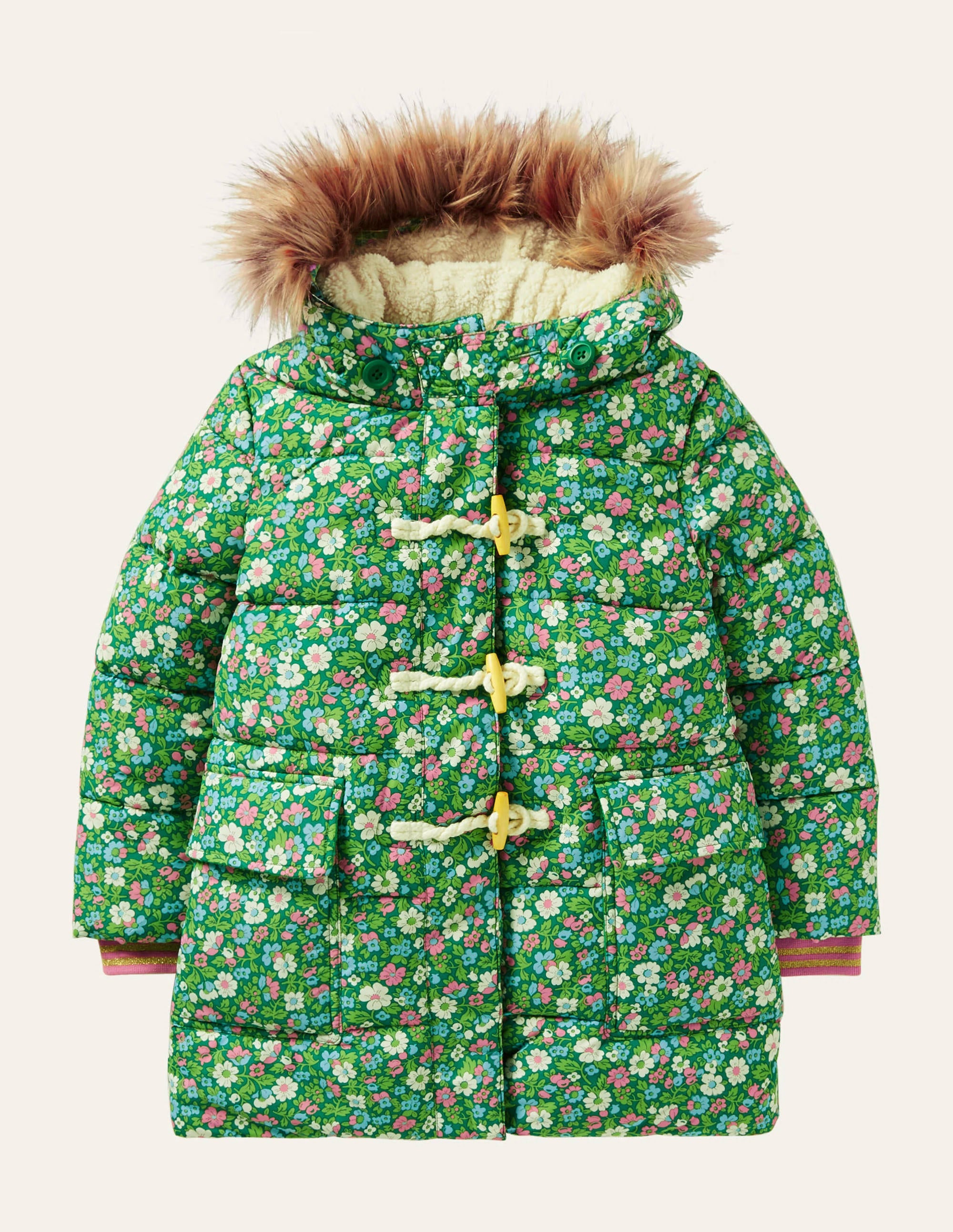 Longline Padded Jacket-Forest Green Floral - Image 1