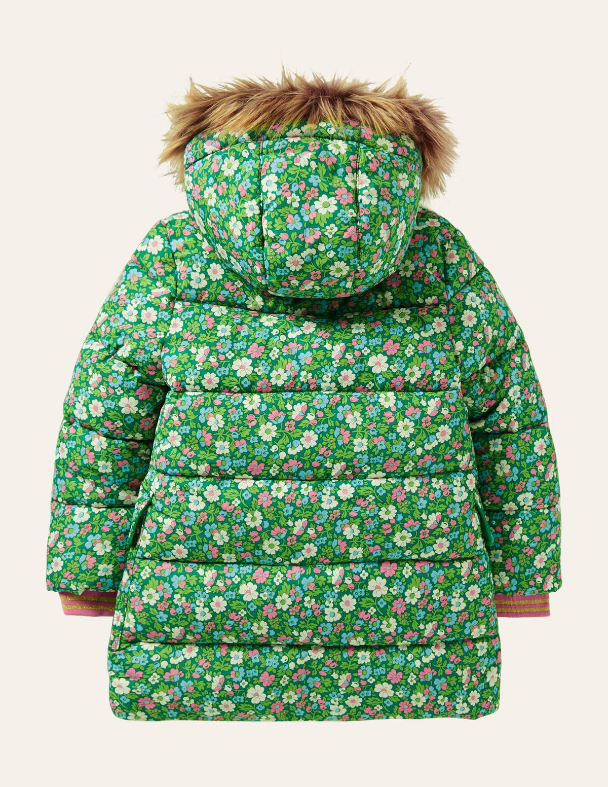 Longline Padded Jacket-Forest Green Floral-2