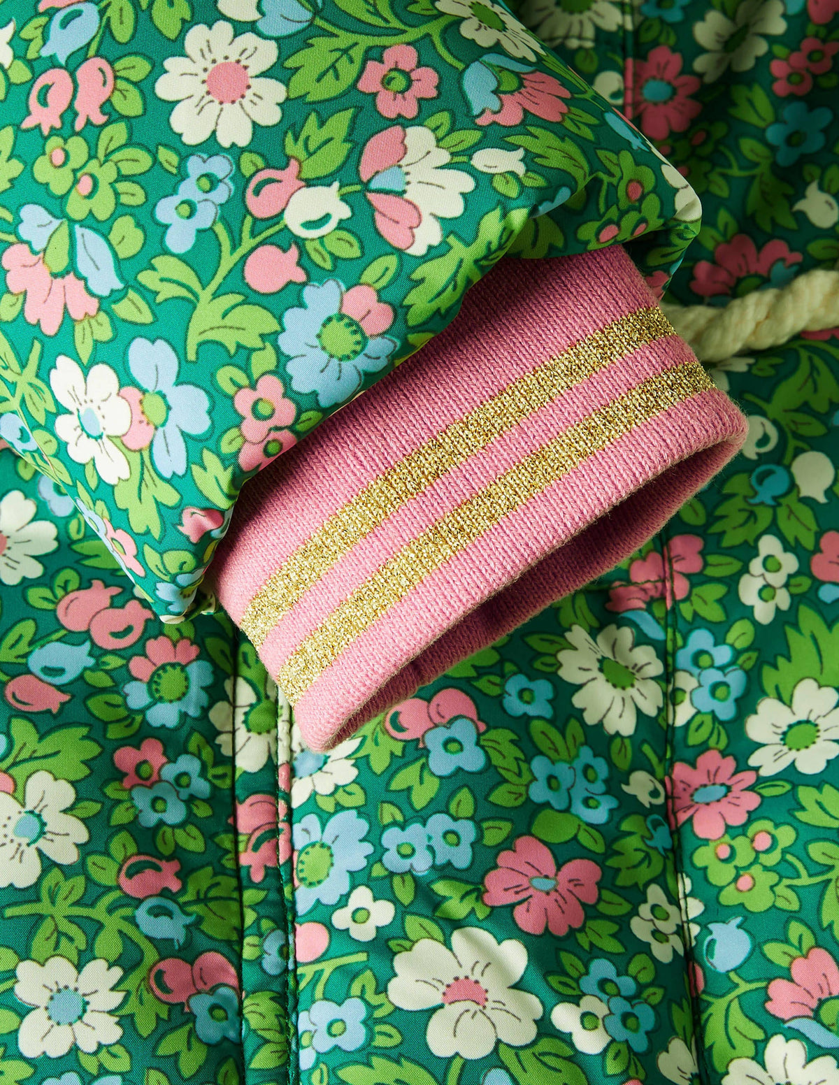 Longline Padded Jacket-Forest Green Floral-3
