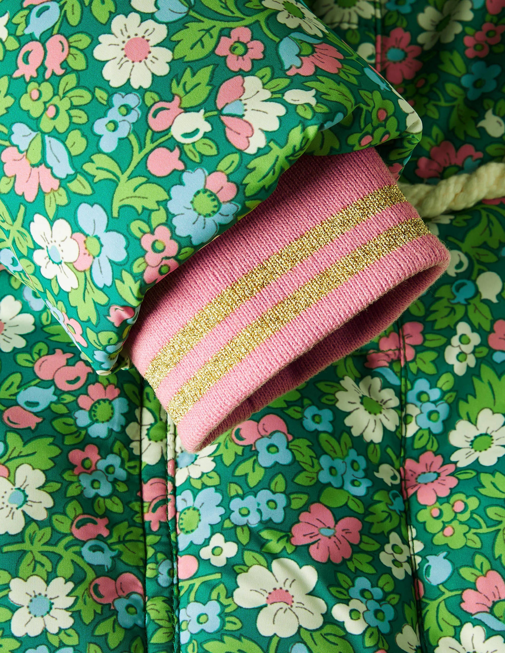 Longline Padded Jacket-Forest Green Floral - Image 3