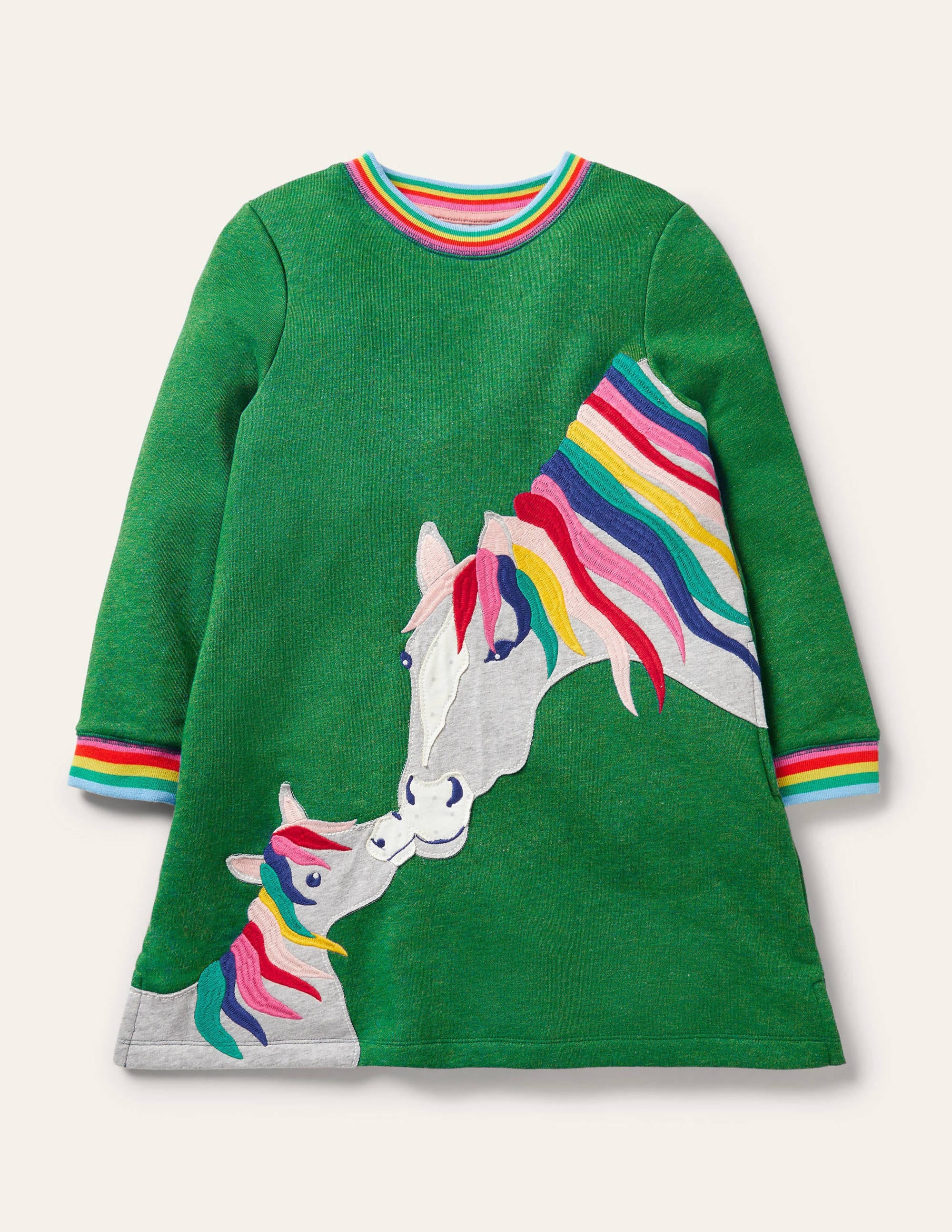 Appliqué Sweatshirt Dress-Highland Green Horses - Image 1