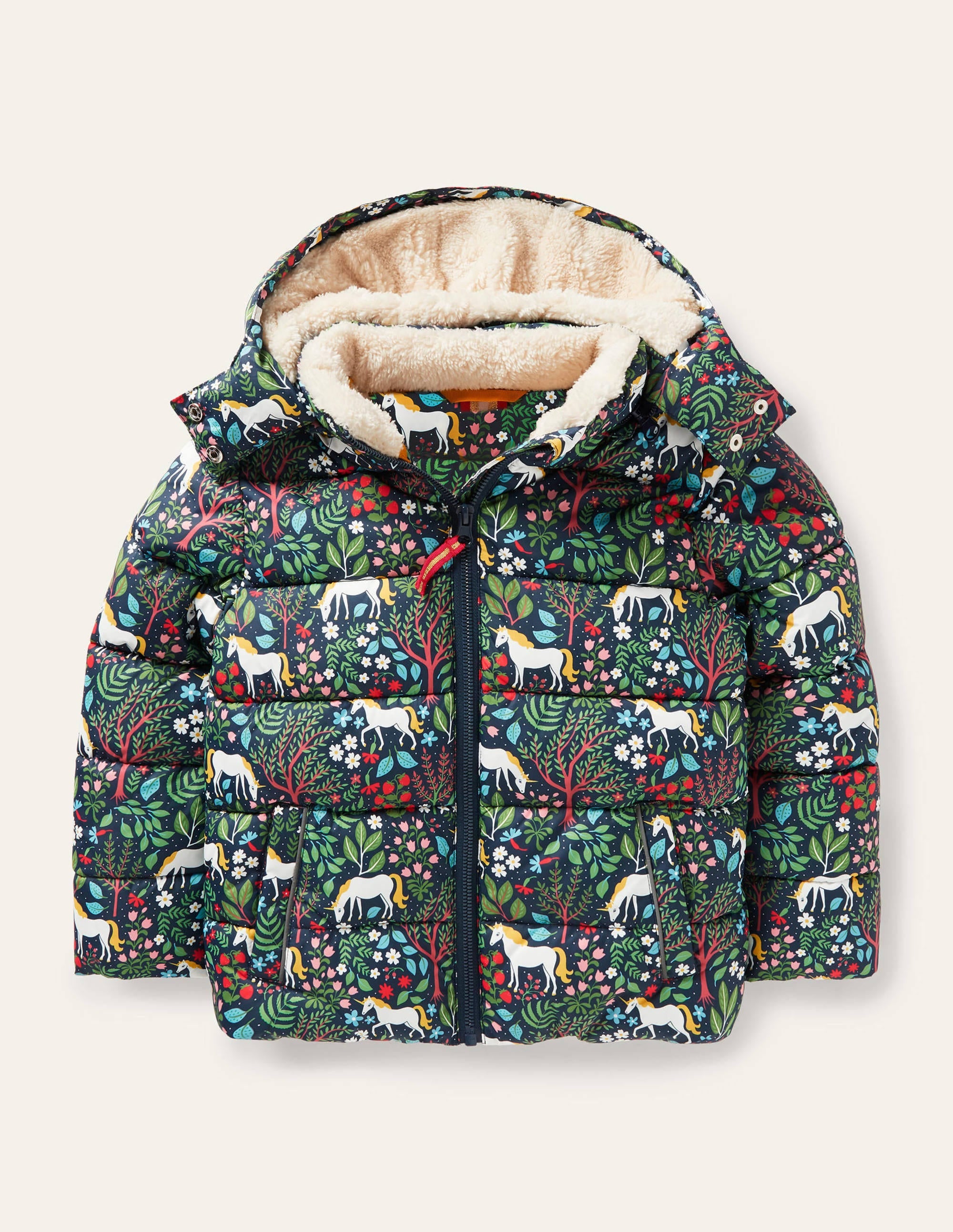 Cosy Padded Jacket-Stormy Blue Unicorn Tapestry - Image 1