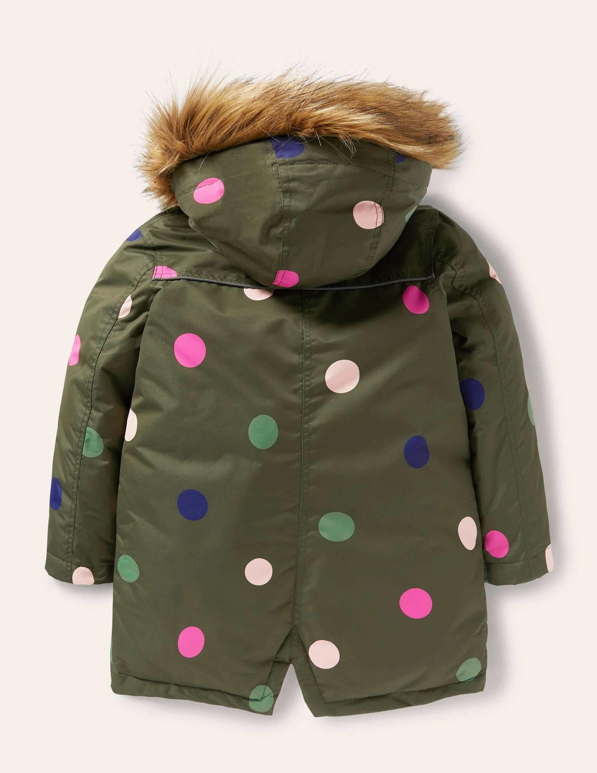 Cosy Waterproof Coat-Khaki Green Multi Spot - Image 2