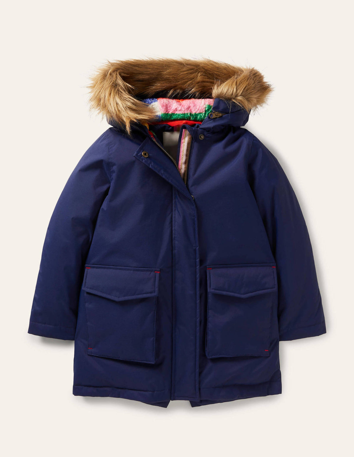 Cosy Waterproof Coat-College Navy Rainbow - Image 1