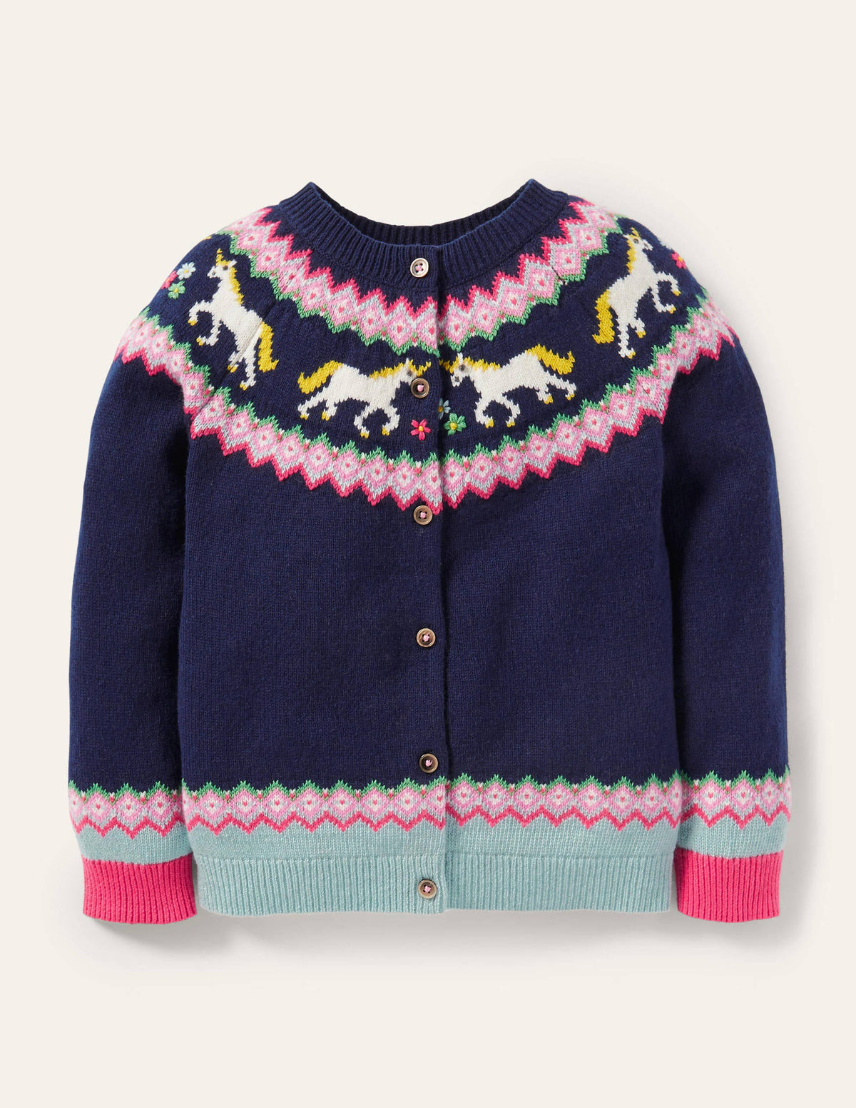 Cosy Fair Isle Cardigan-College Navy Unicorns - Image 1