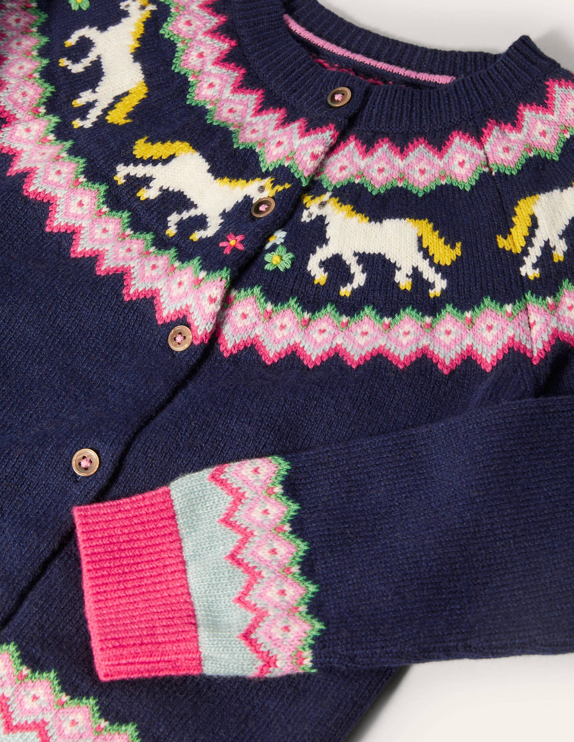 Cosy Fair Isle Cardigan-College Navy Unicorns-3