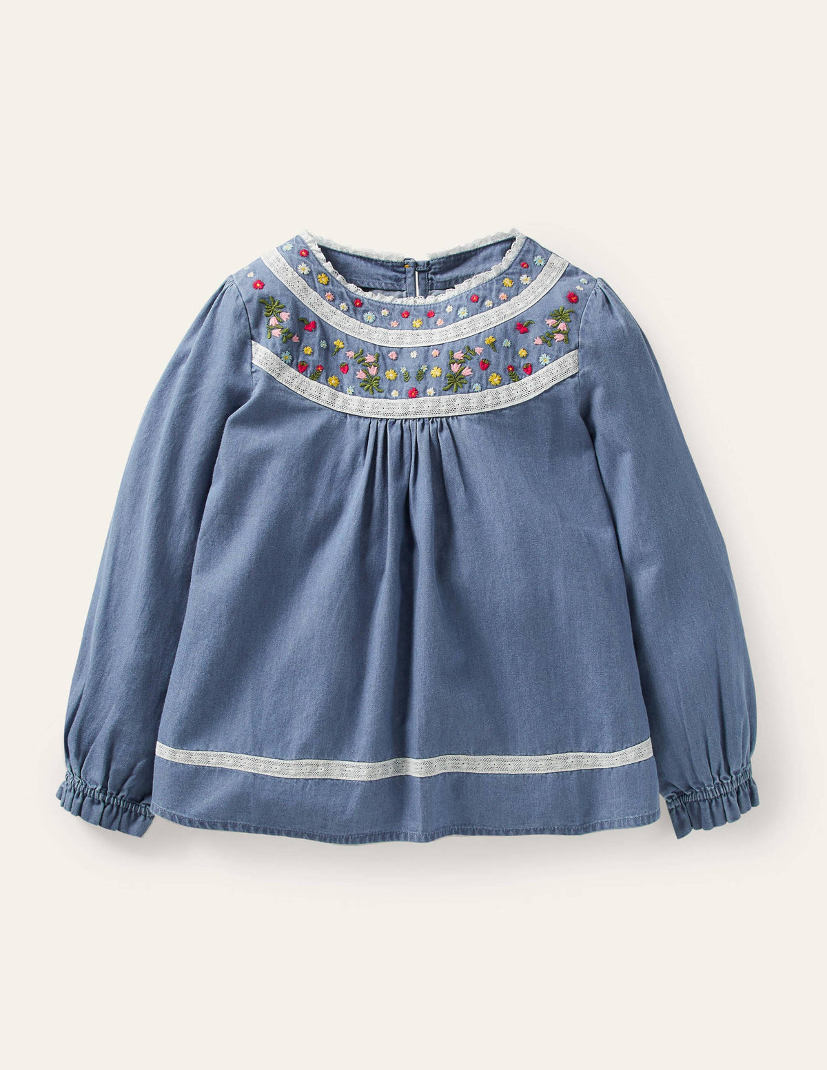 Chambray Embroidered Top-Chambray - Image 1