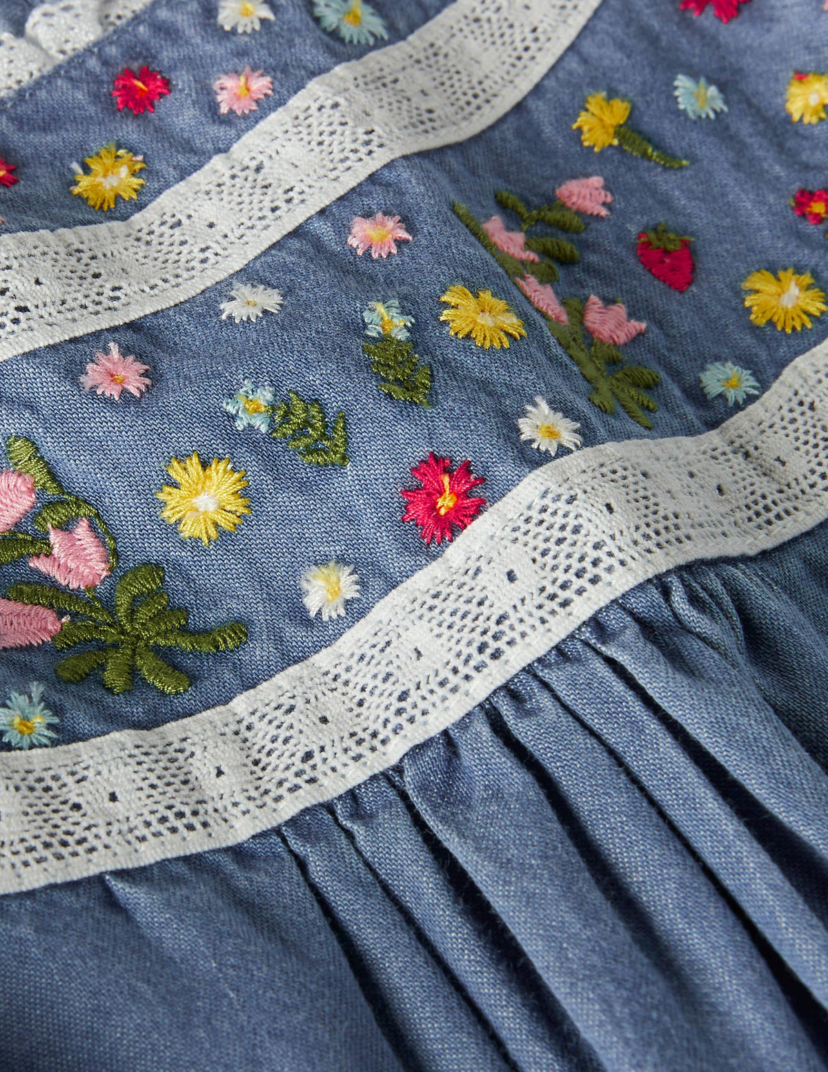 Chambray Embroidered Top-Chambray - Image 3