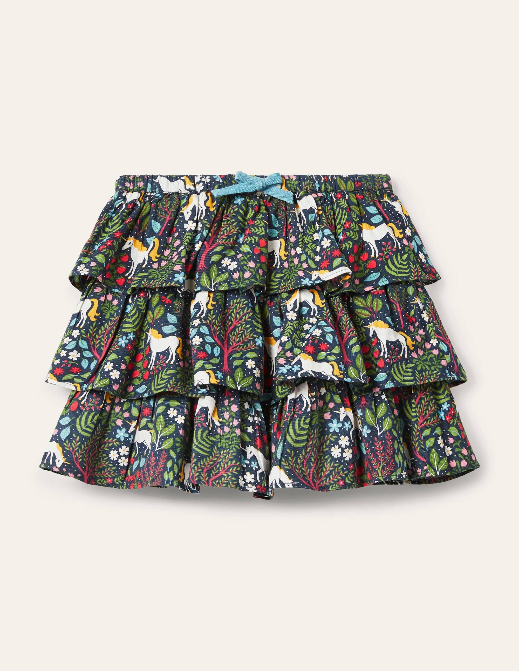 Tiered Ruffle Skirt-Stormy Blue Unicorn Tapestry - Image 1