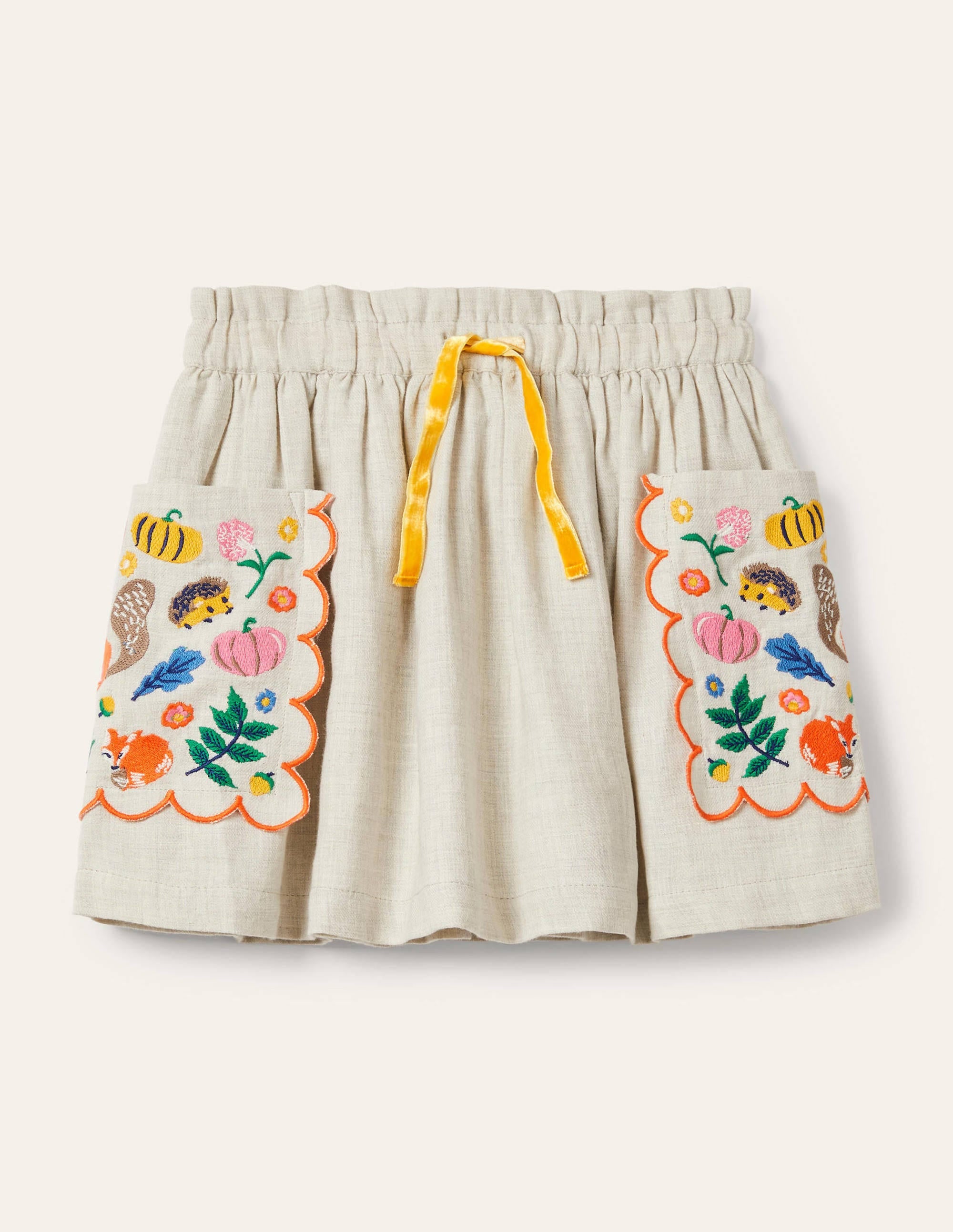 Embroidered Pocket Skirt-Oatmeal Embroidery - Image 1