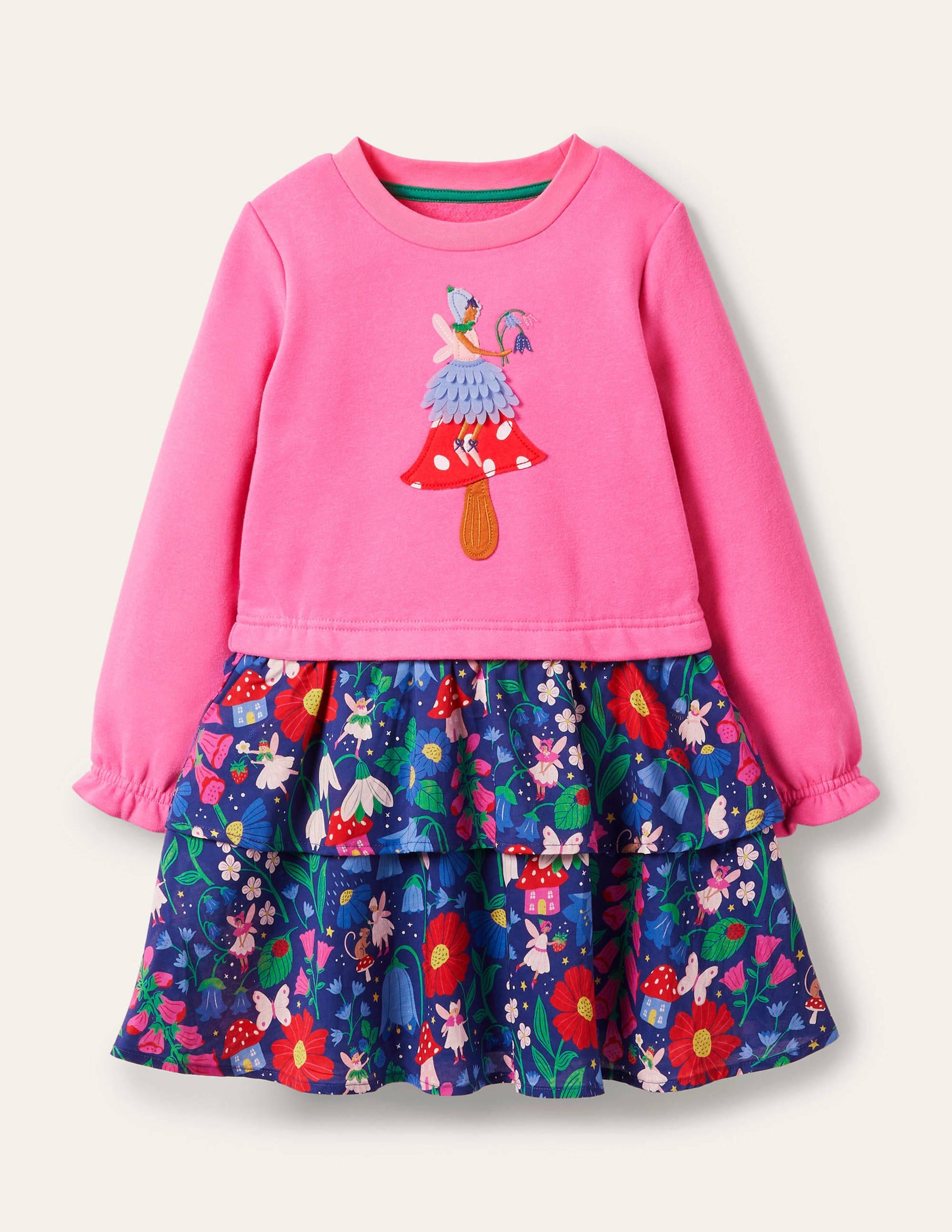Appliqué Hotchpotch Dress-Starboard Blue Forest Fairies-1