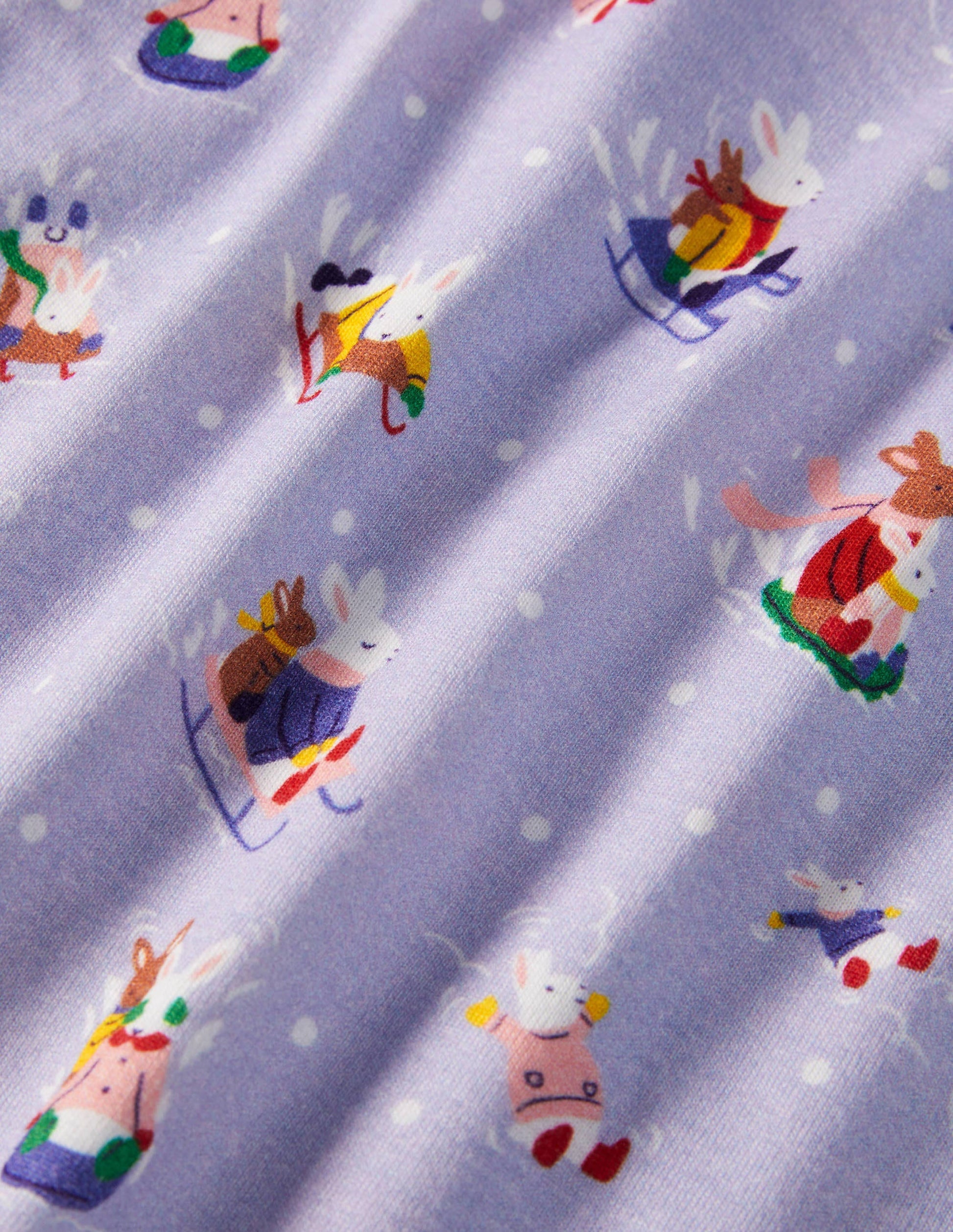Snug Long John Pajamas-Winter Sky Blue Snow Bunnies-3