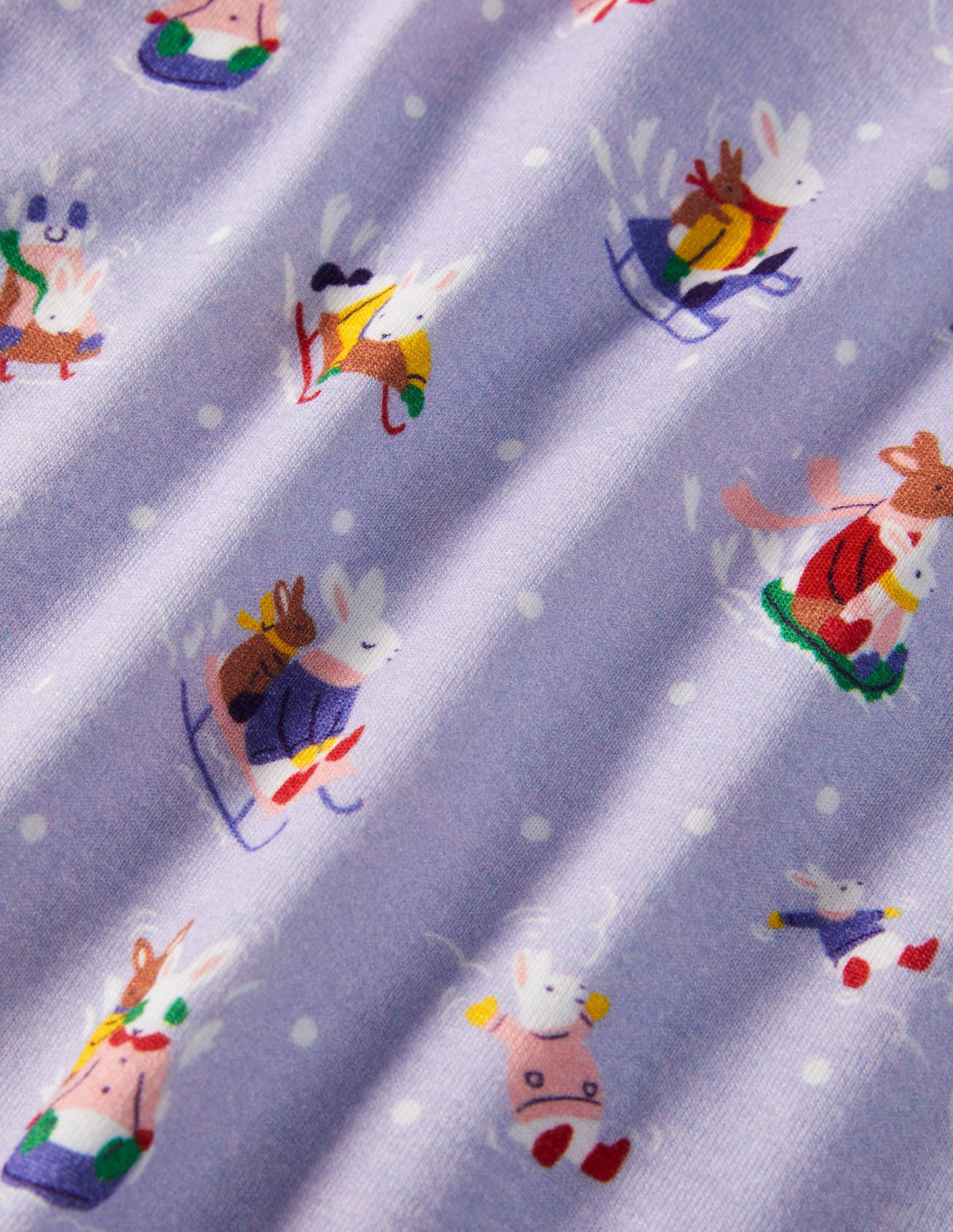 Snug Long John Pajamas-Winter Sky Blue Snow Bunnies - Image 3
