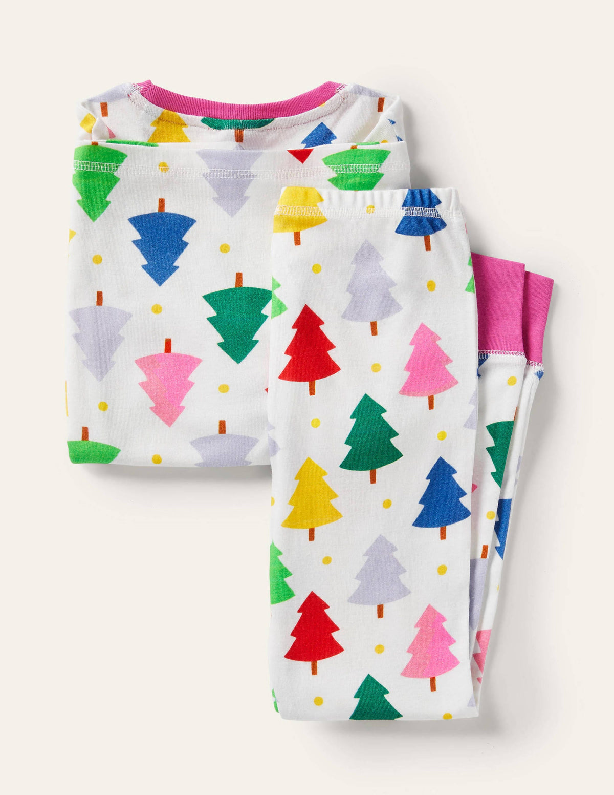 Snug Long John Pajamas-Ivory Rainbow Christmas Trees - Image 2