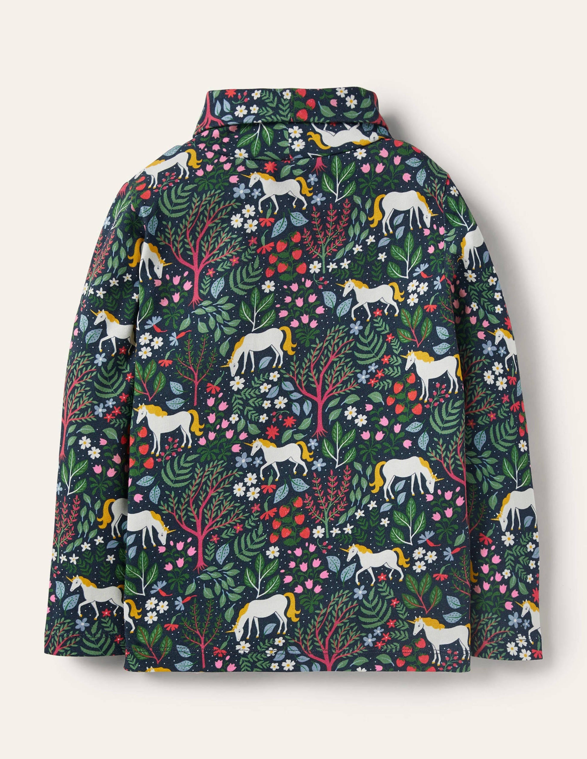Roll Neck Supersoft T-shirt-Stormy Blue Unicorn Tapestry-2