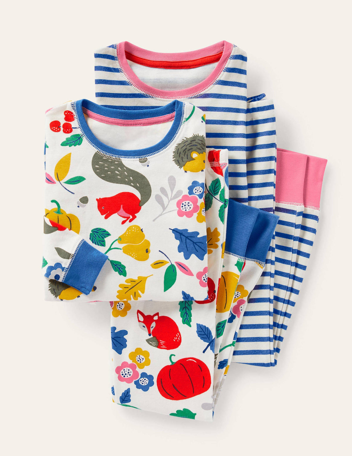 Twin Pack Snug Pajamas-Ivory Forest Friends/Blue-1