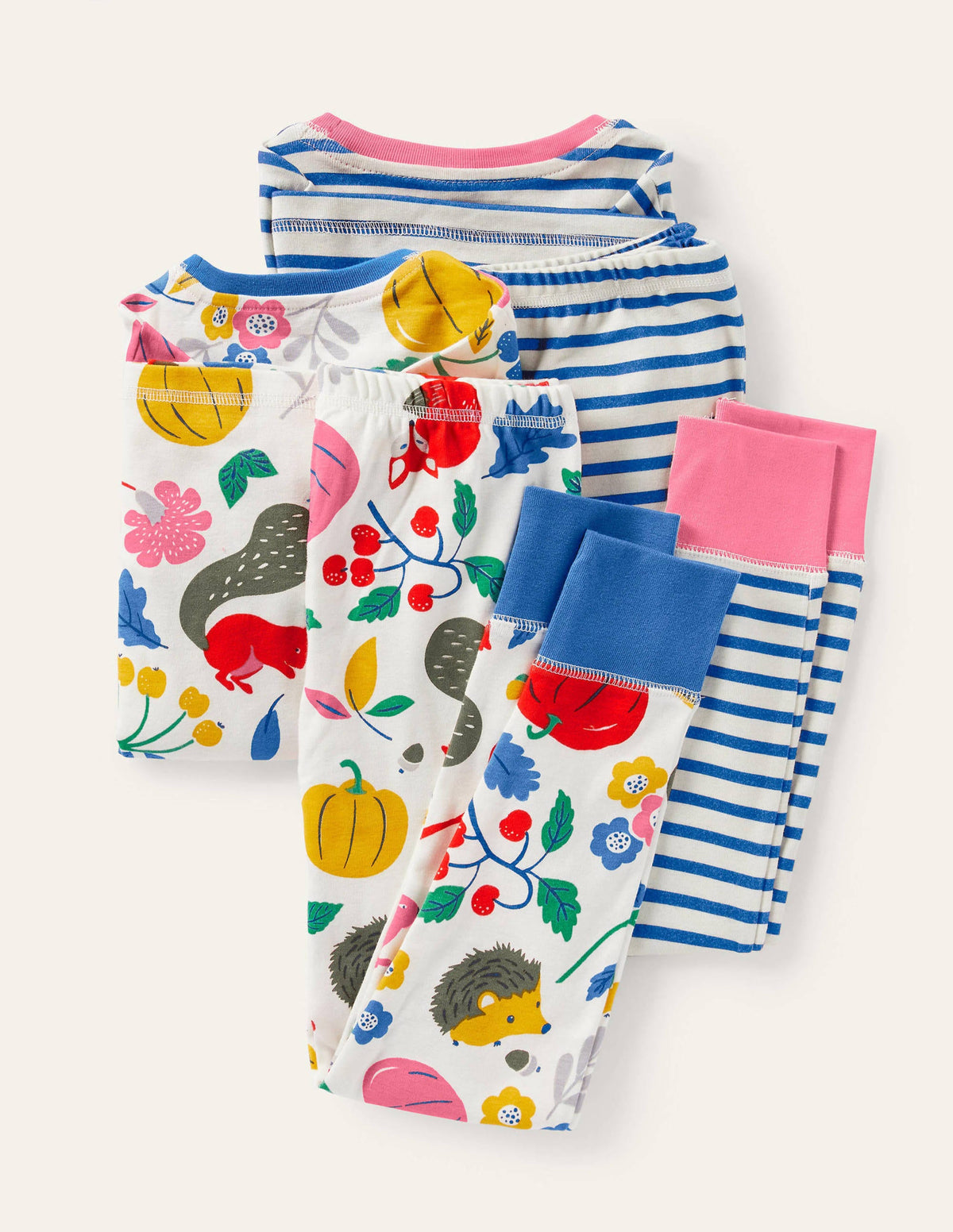Twin Pack Snug Pajamas-Ivory Forest Friends/Blue-2
